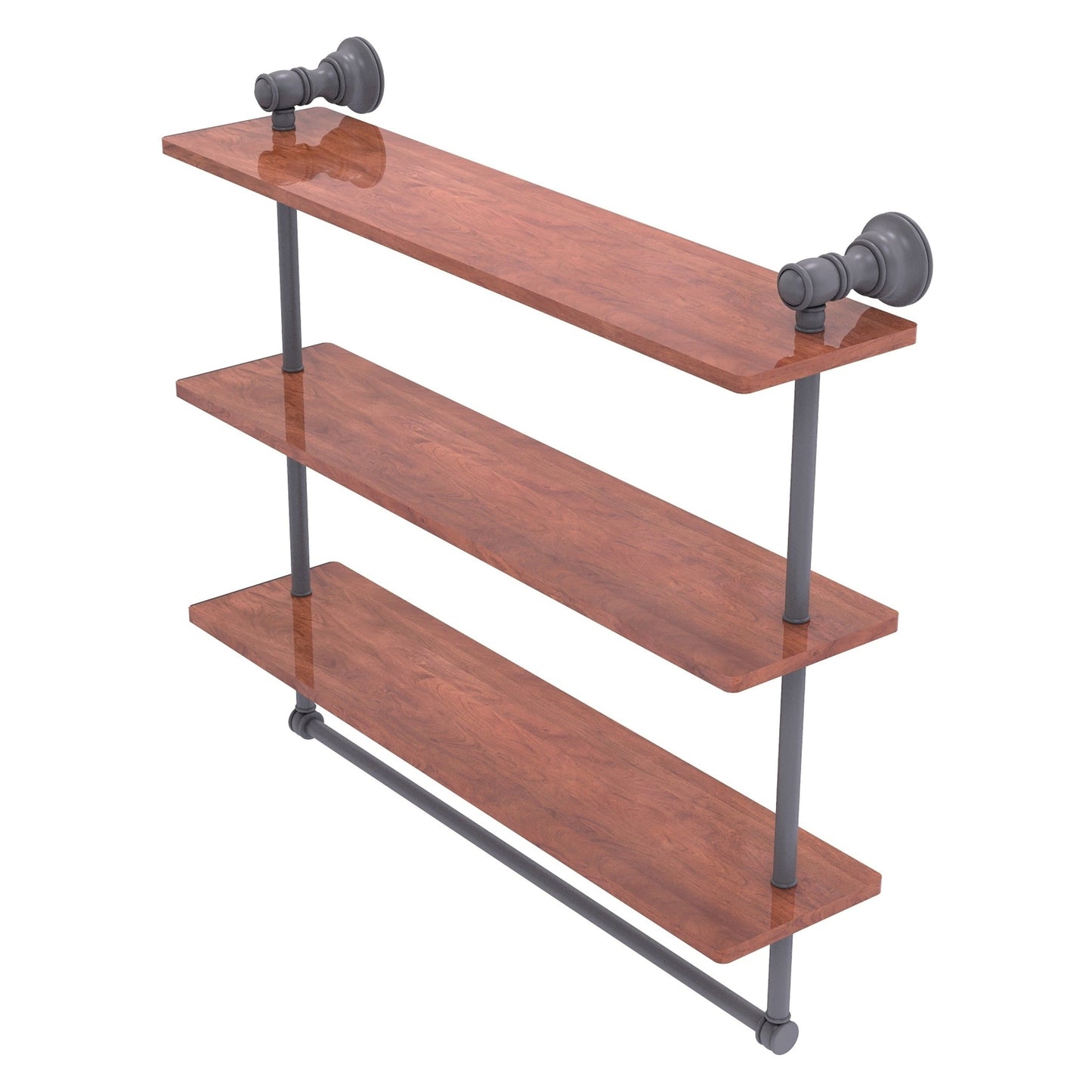 Allied Brass Carolina 22" x 5.54" Matte Gray Solid Brass Triple Wood Shelf With Towel Bar