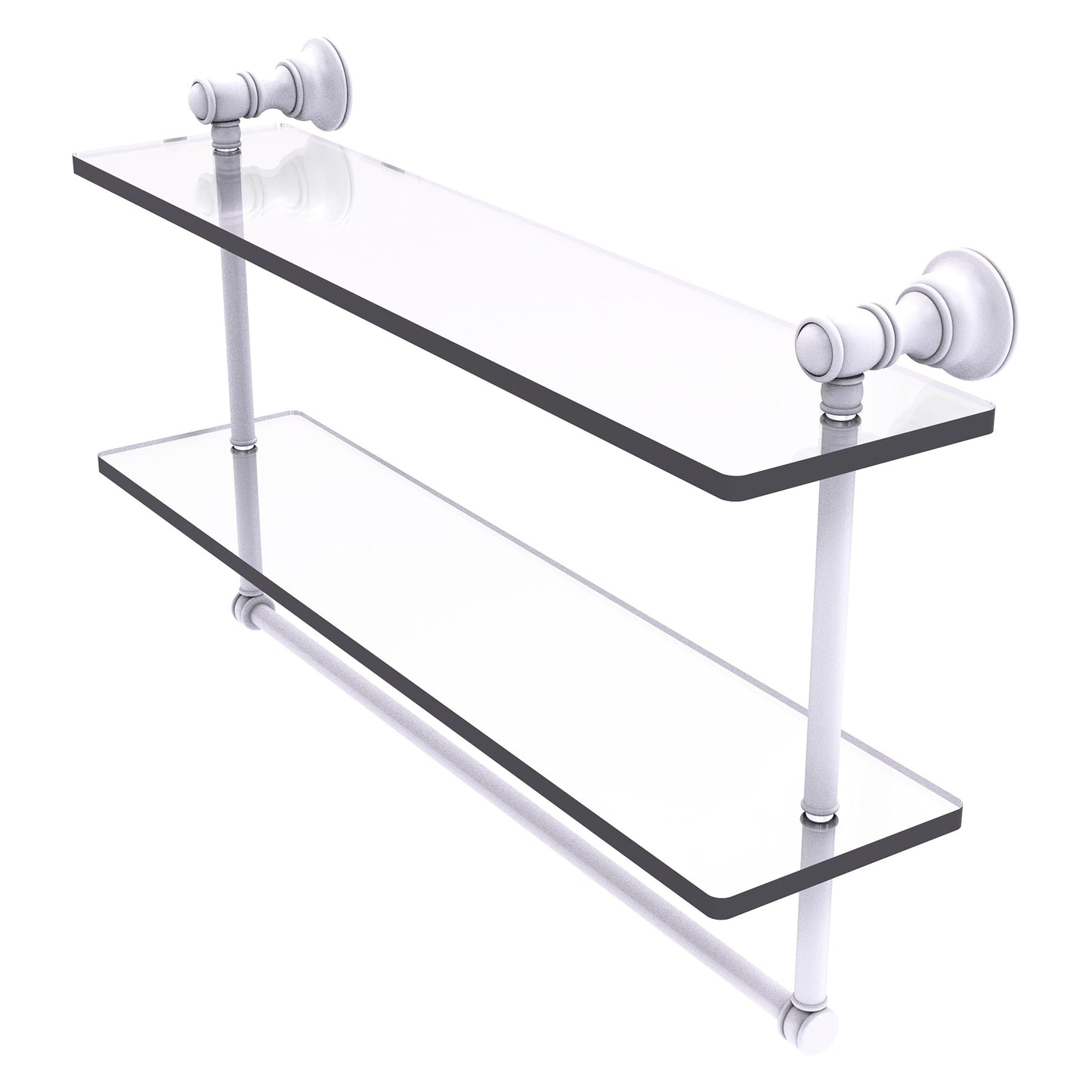 Allied Brass Carolina 22" x 5.54" Matte White Solid Brass Double Glass Shelf With Towel Bar