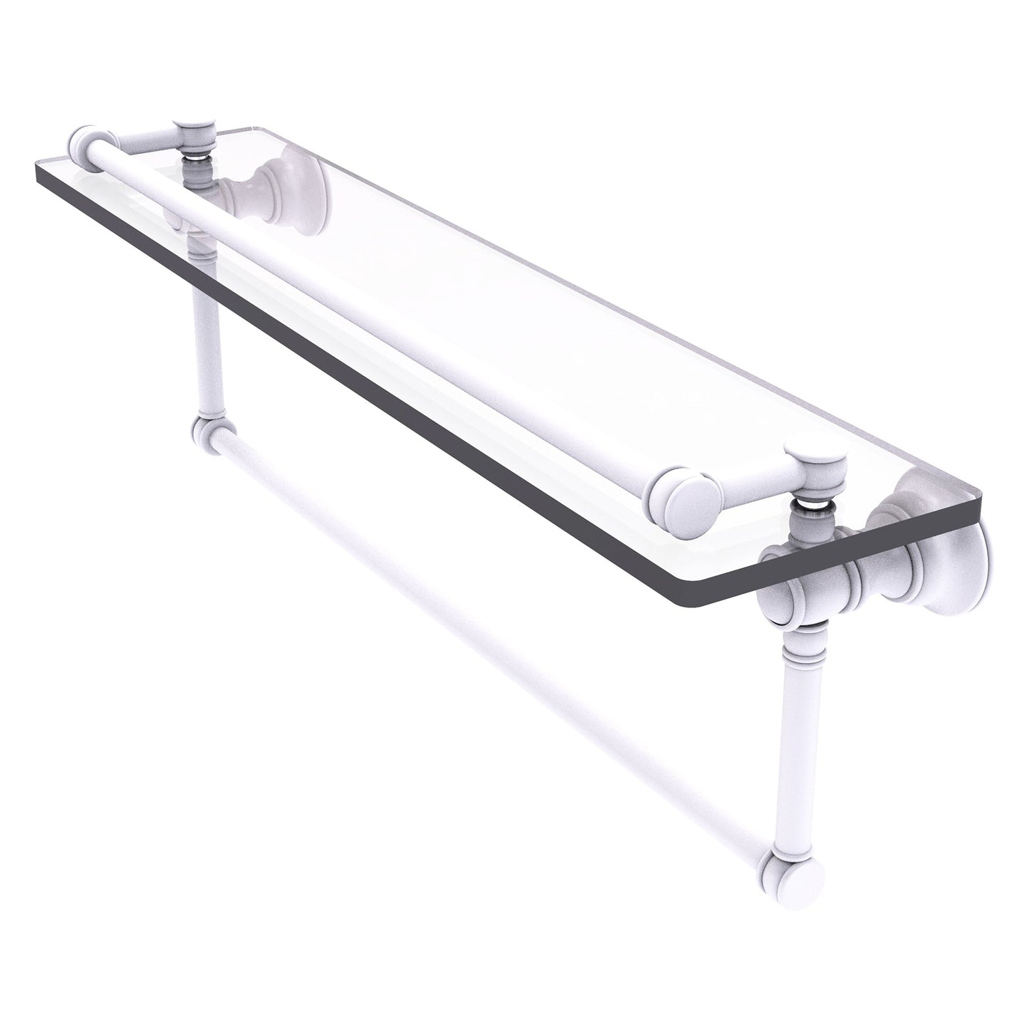 Allied Brass Carolina 22" x 5.54" Matte White Solid Brass Gallery Glass Shelf With Integrated Towel Bar