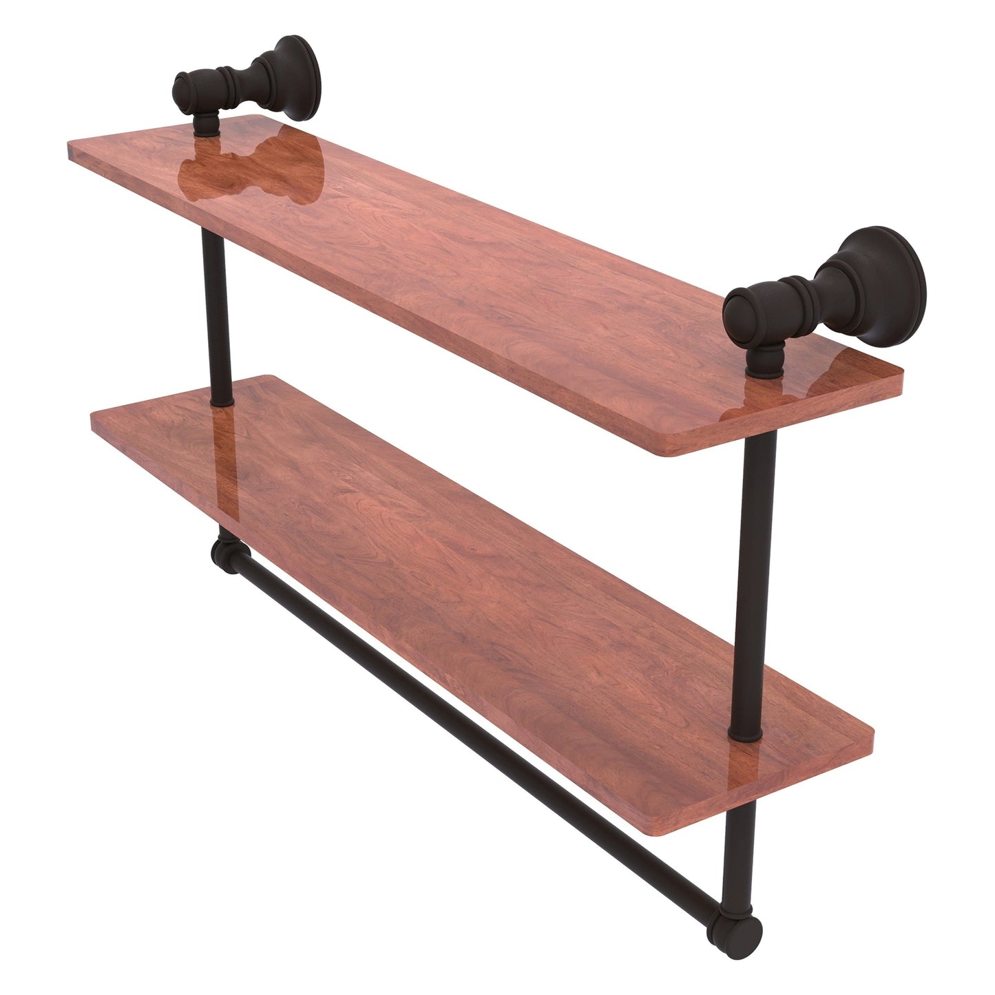 Allied Brass Carolina 22" x 5.54" Oil Rubbed Bronze Solid Brass Double Wood Shelf With Towel Bar