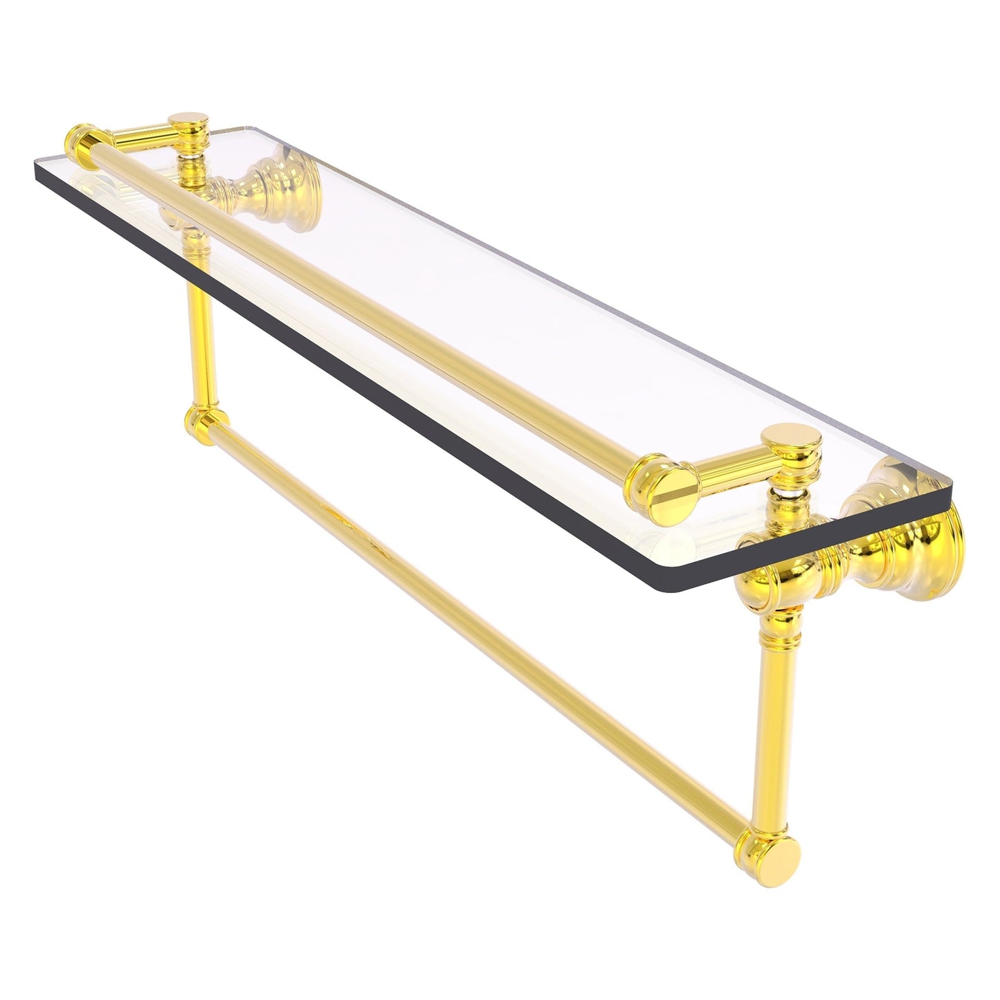 Allied Brass Carolina 22" x 5.54" Polished Brass Solid Brass Gallery Glass Shelf With Integrated Towel Bar
