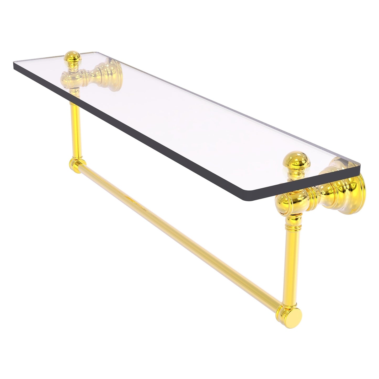 Allied Brass Carolina 22" x 5.54" Polished Brass Solid Brass Glass Shelf With Integrated Towel Bar