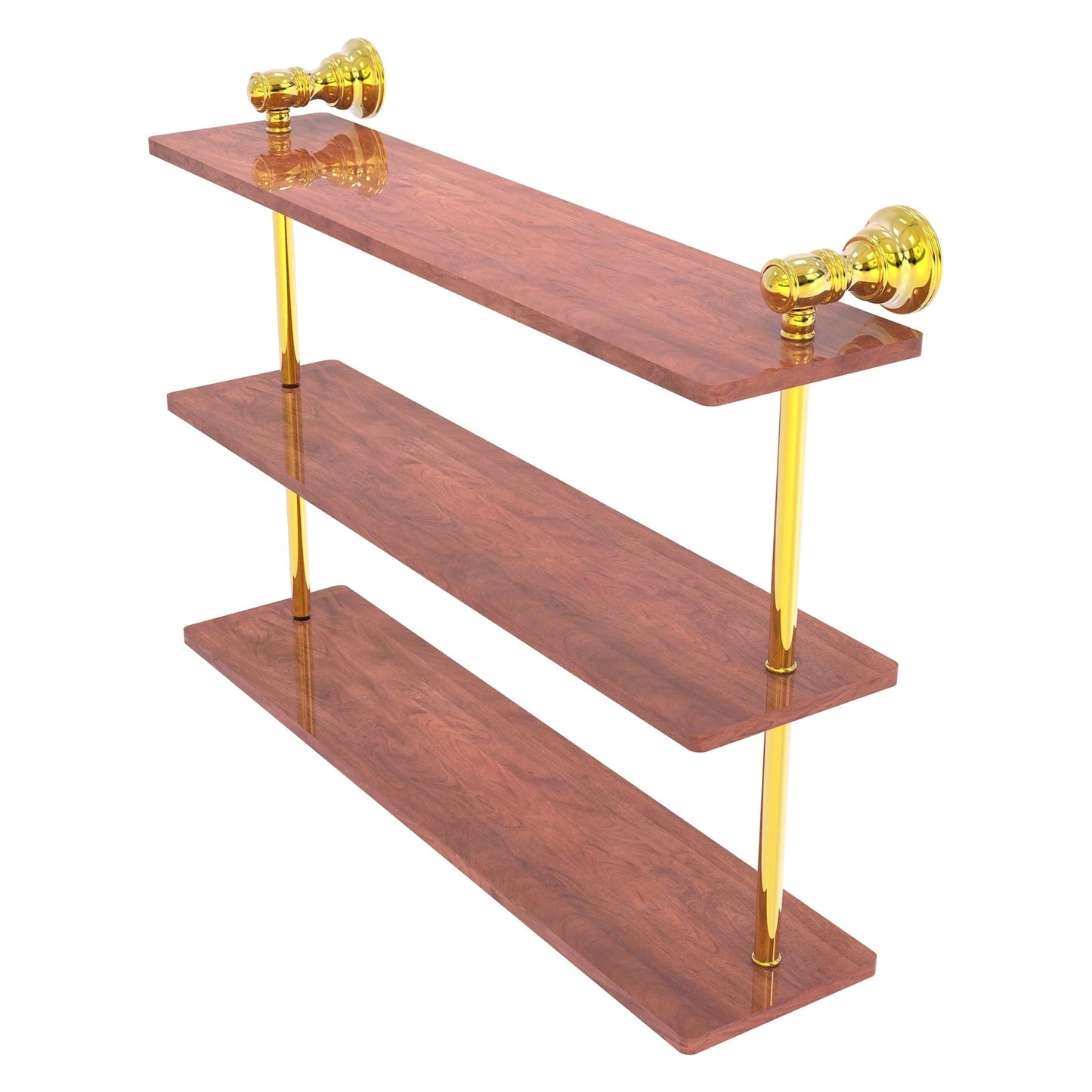 Allied Brass Carolina 22" x 5.54" Polished Brass Solid Brass Triple Wood Shelf