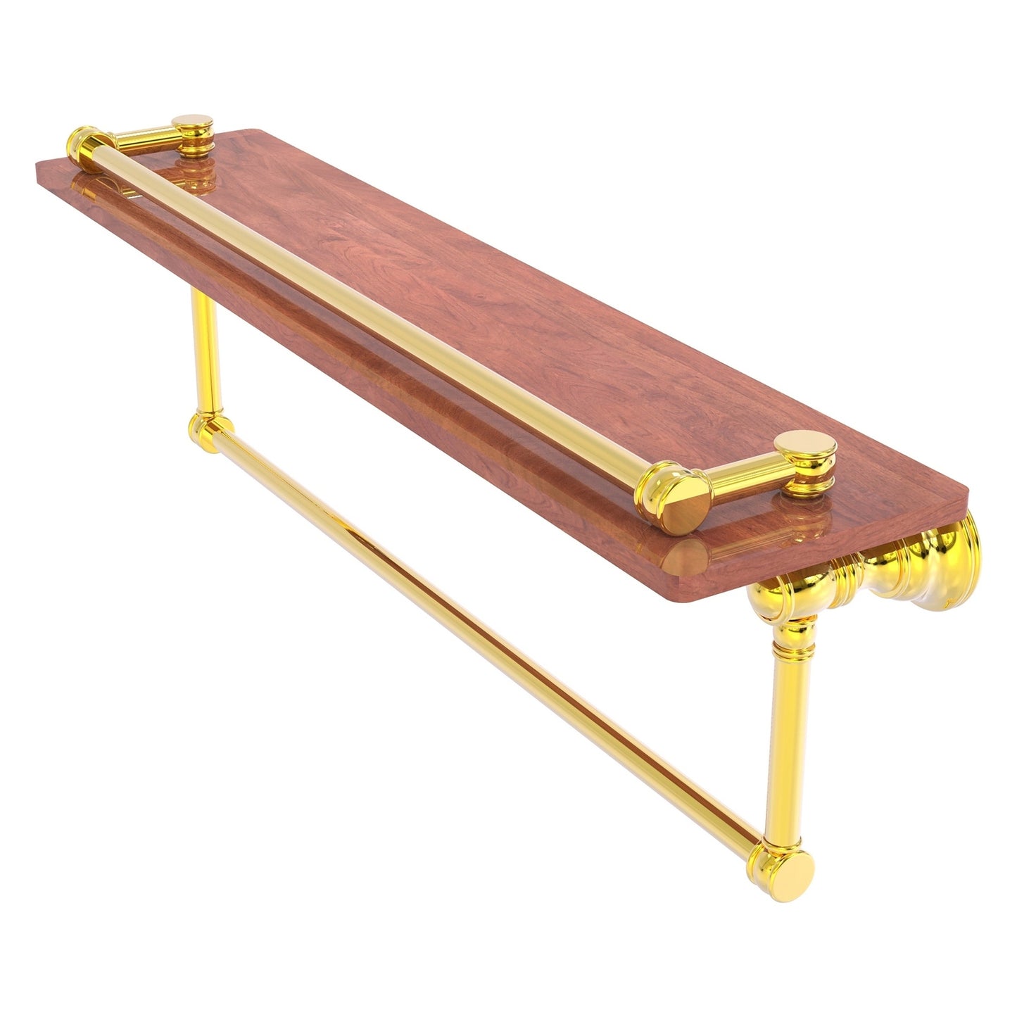 Allied Brass Carolina 22" x 5.54" Polished Brass Solid Brass Wood Gallery Shelf With Towel Bar