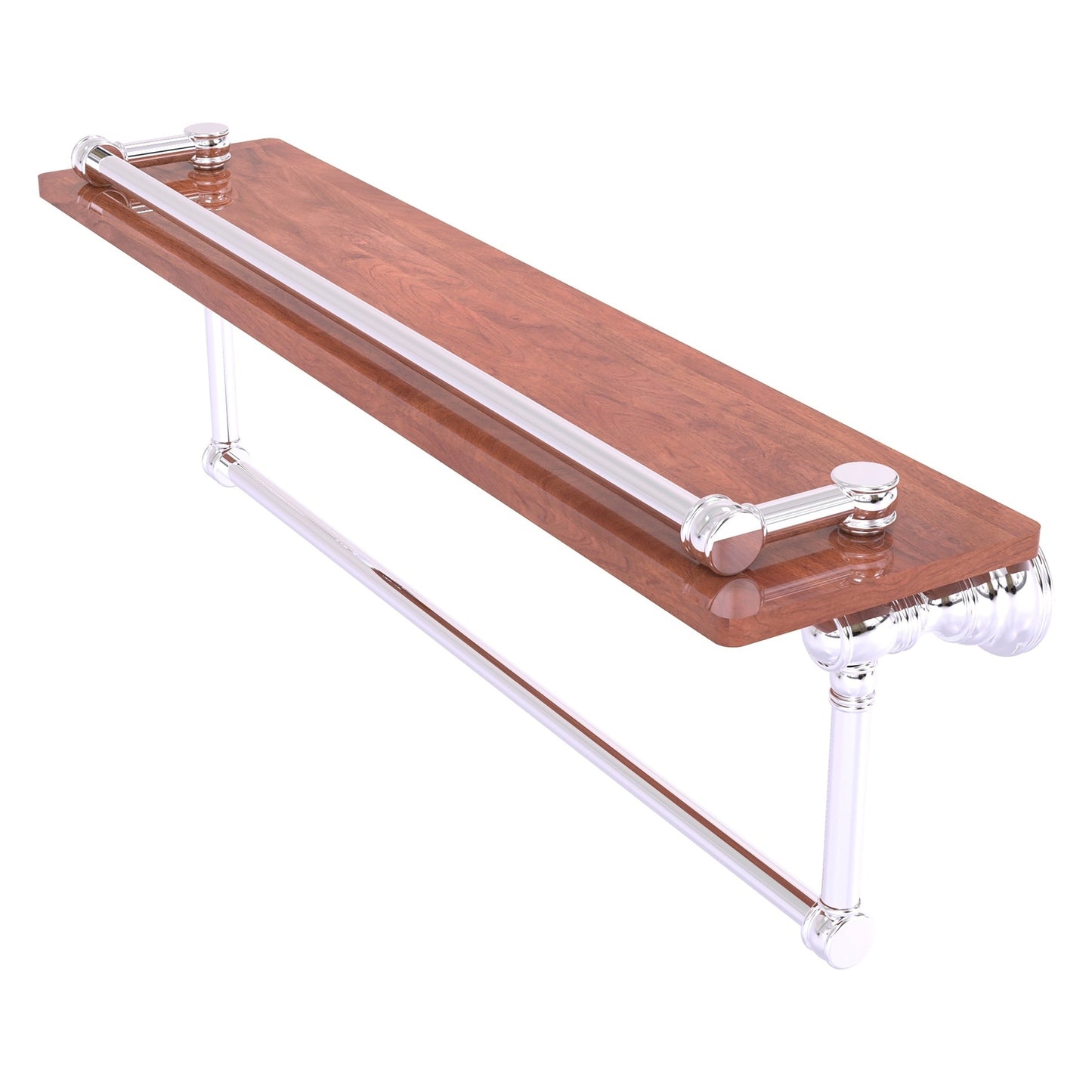 Allied Brass Carolina 22" x 5.54" Polished Chrome Solid Brass Wood Gallery Shelf With Towel Bar