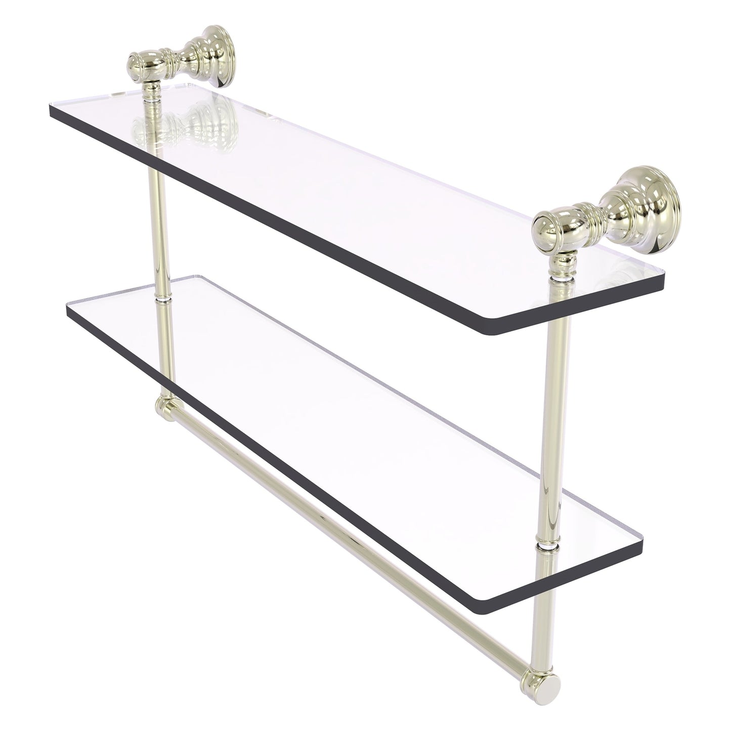 Allied Brass Carolina 22" x 5.54" Polished Nickel Solid Brass Double Glass Shelf With Towel Bar