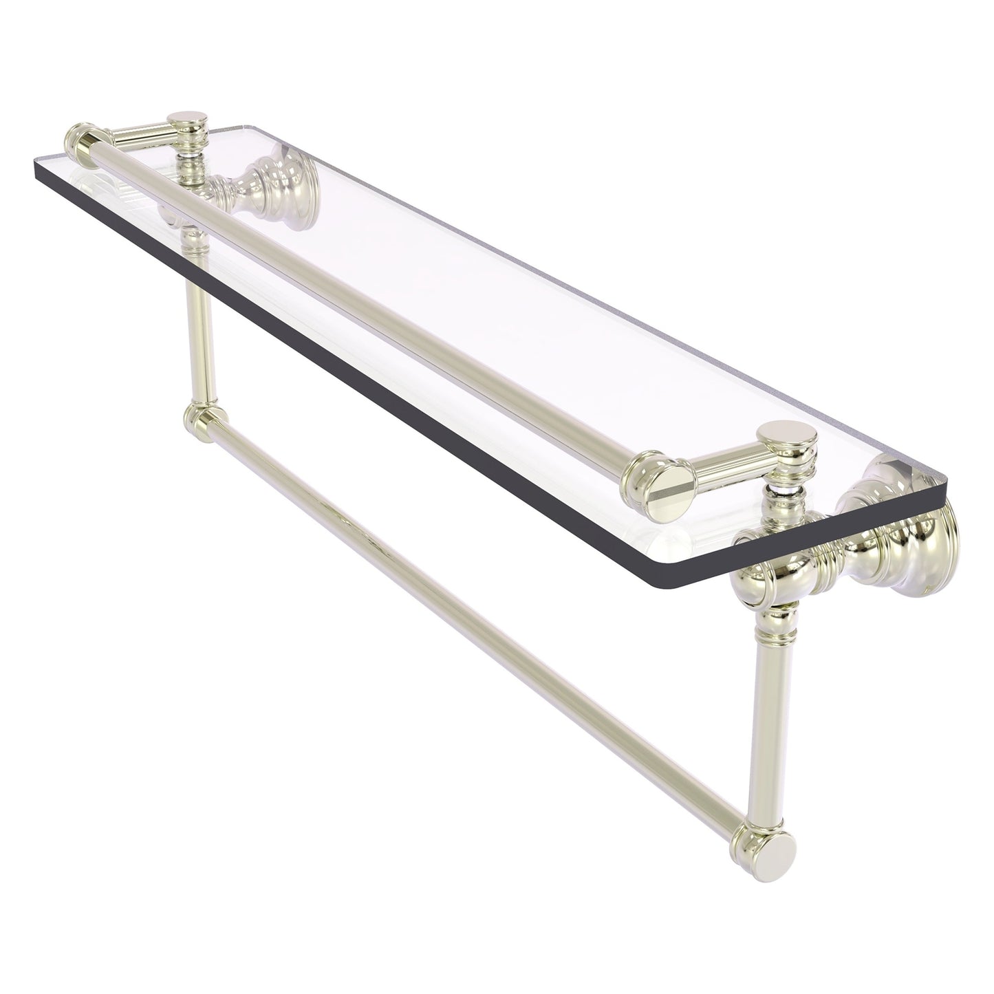 Allied Brass Carolina 22" x 5.54" Polished Nickel Solid Brass Gallery Glass Shelf With Integrated Towel Bar