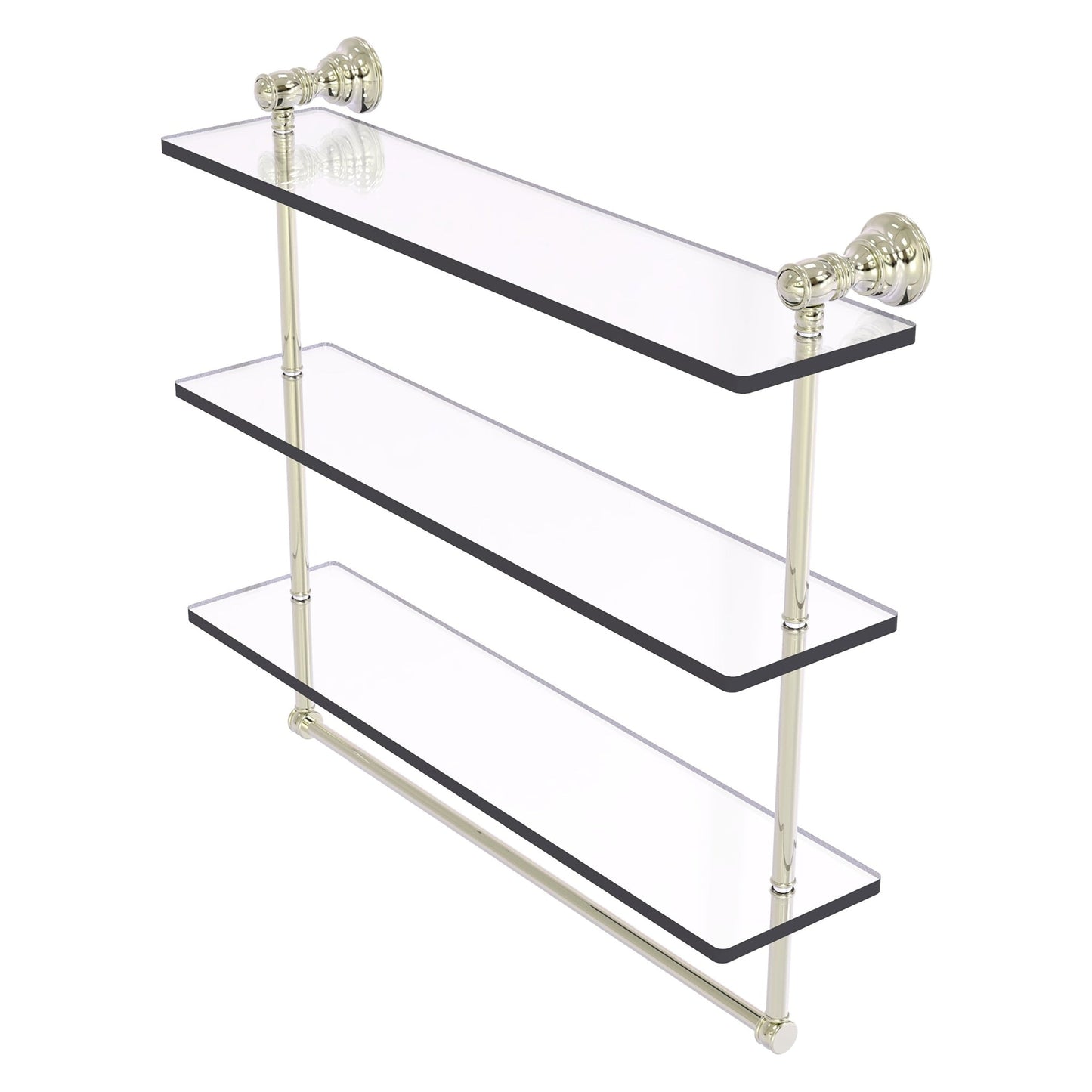 Allied Brass Carolina 22" x 5.54" Polished Nickel Solid Brass Triple Glass Shelf With Towel Bar