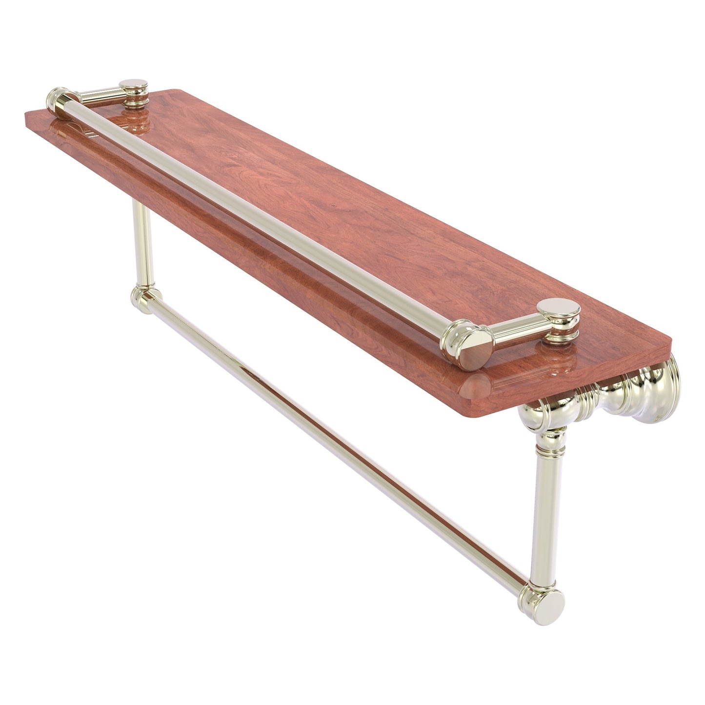 Allied Brass Carolina 22" x 5.54" Polished Nickel Solid Brass Wood Gallery Shelf With Towel Bar