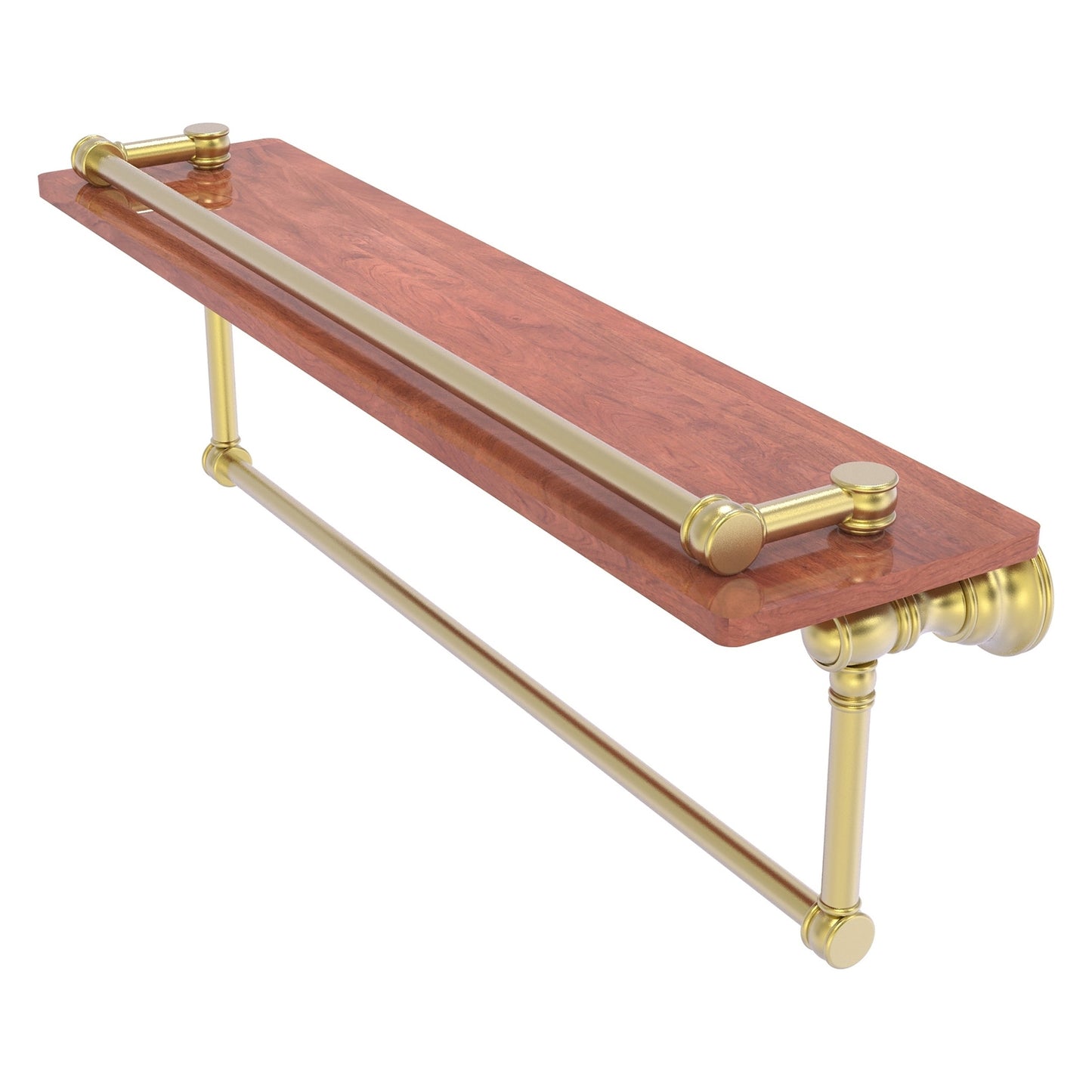 Allied Brass Carolina 22" x 5.54" Satin Brass Solid Brass Wood Gallery Shelf With Towel Bar