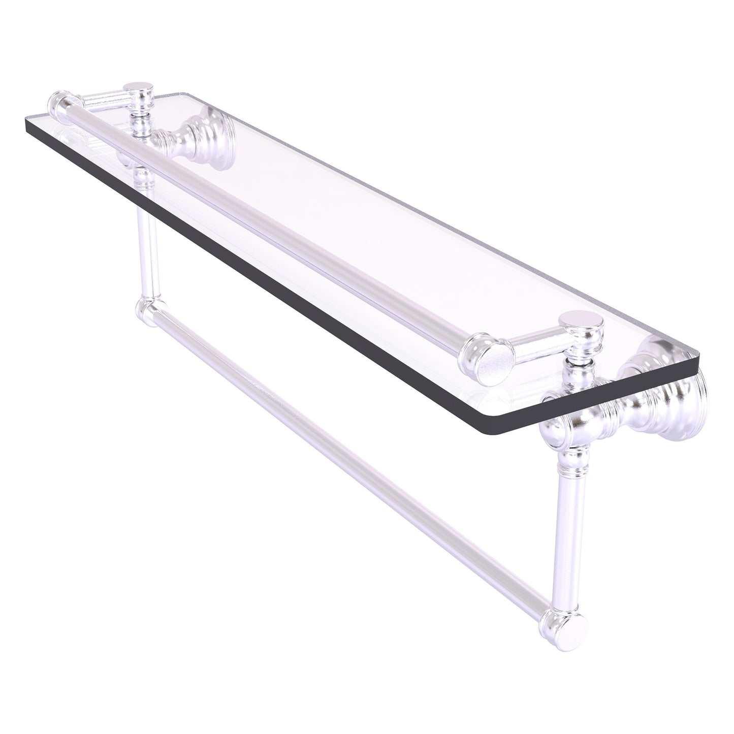 Allied Brass Carolina 22" x 5.54" Satin Chrome Solid Brass Gallery Glass Shelf With Integrated Towel Bar