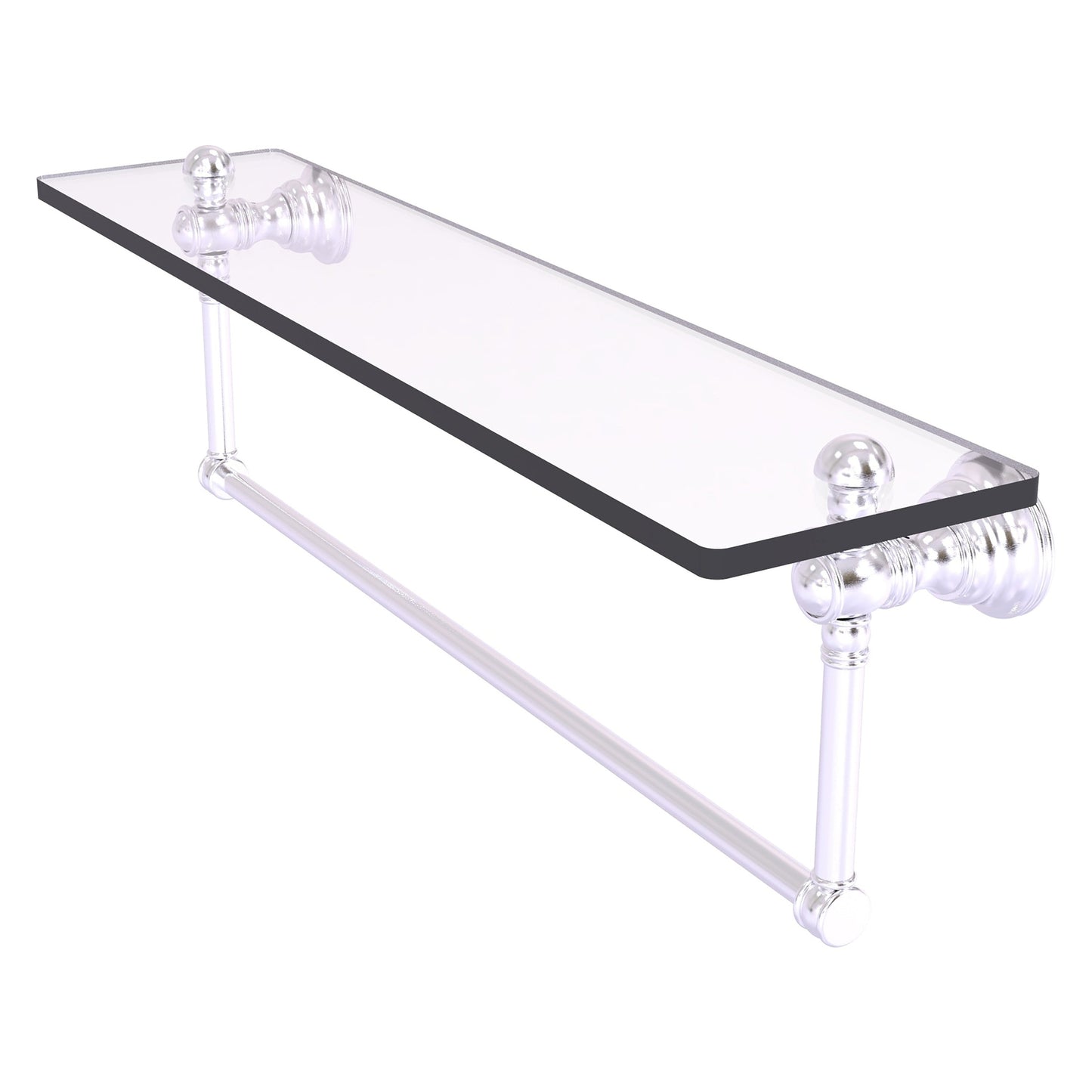 Allied Brass Carolina 22" x 5.54" Satin Chrome Solid Brass Glass Shelf With Integrated Towel Bar