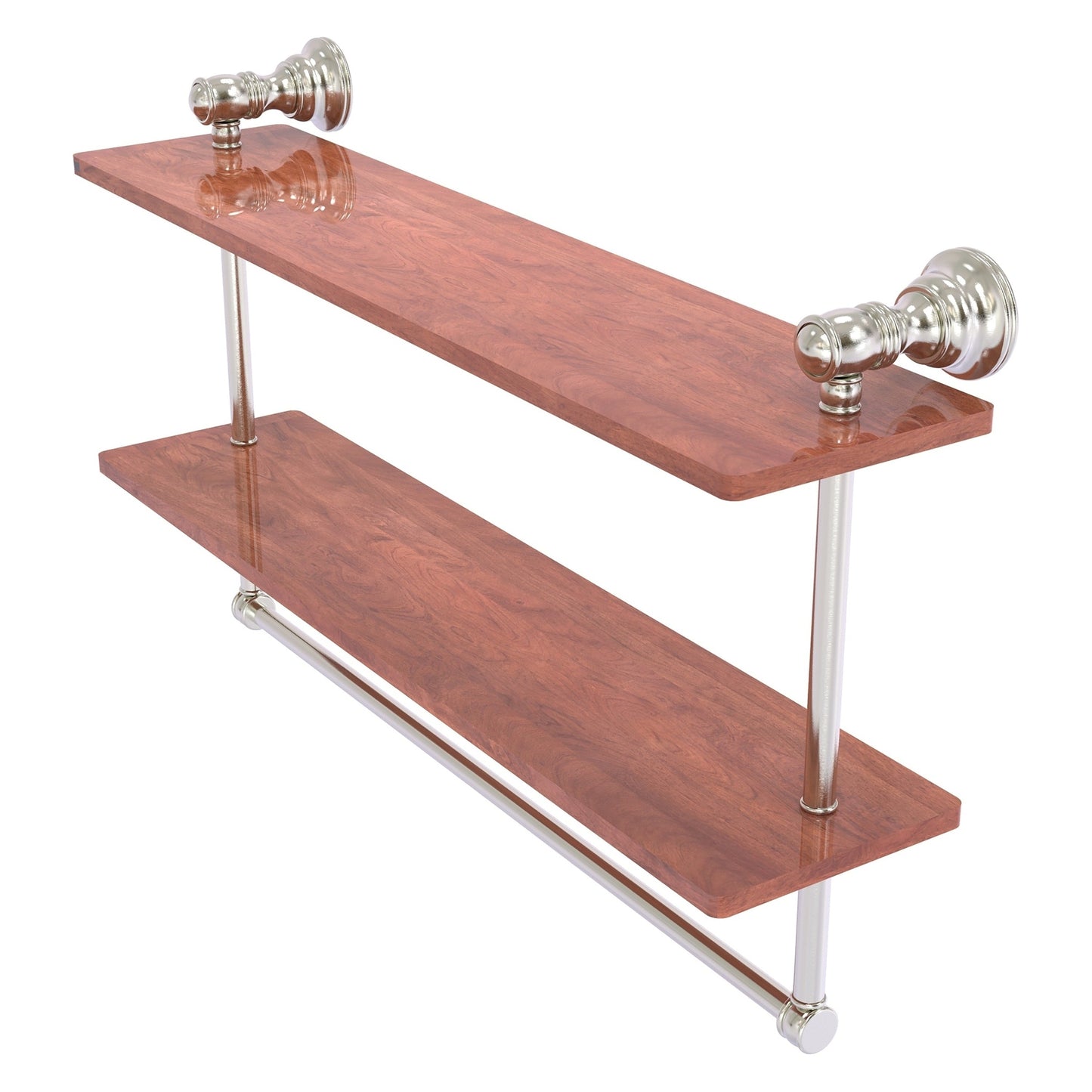 Allied Brass Carolina 22" x 5.54" Satin Nickel Solid Brass Double Wood Shelf With Towel Bar