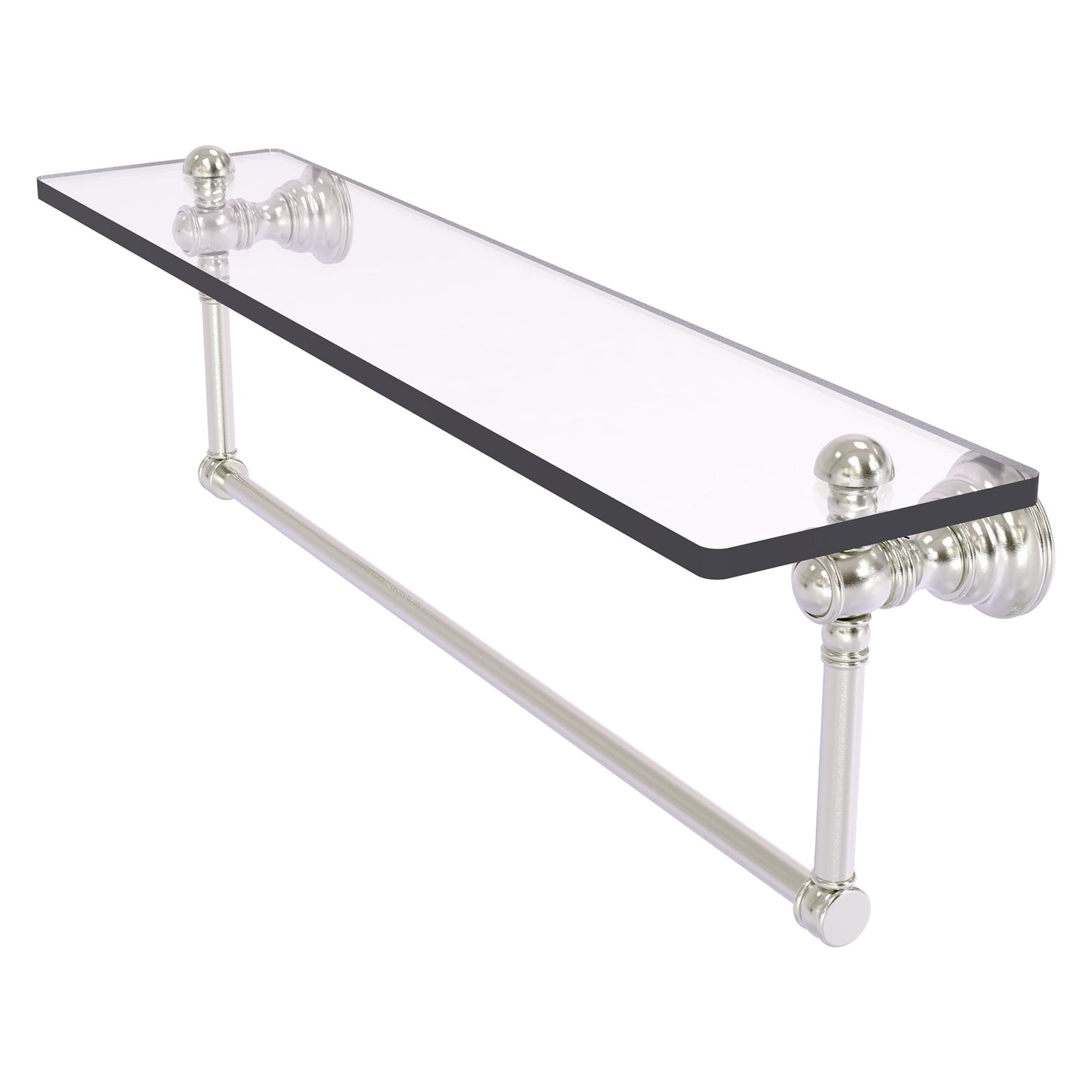 Allied Brass Carolina 22" x 5.54" Satin Nickel Solid Brass Glass Shelf With Integrated Towel Bar