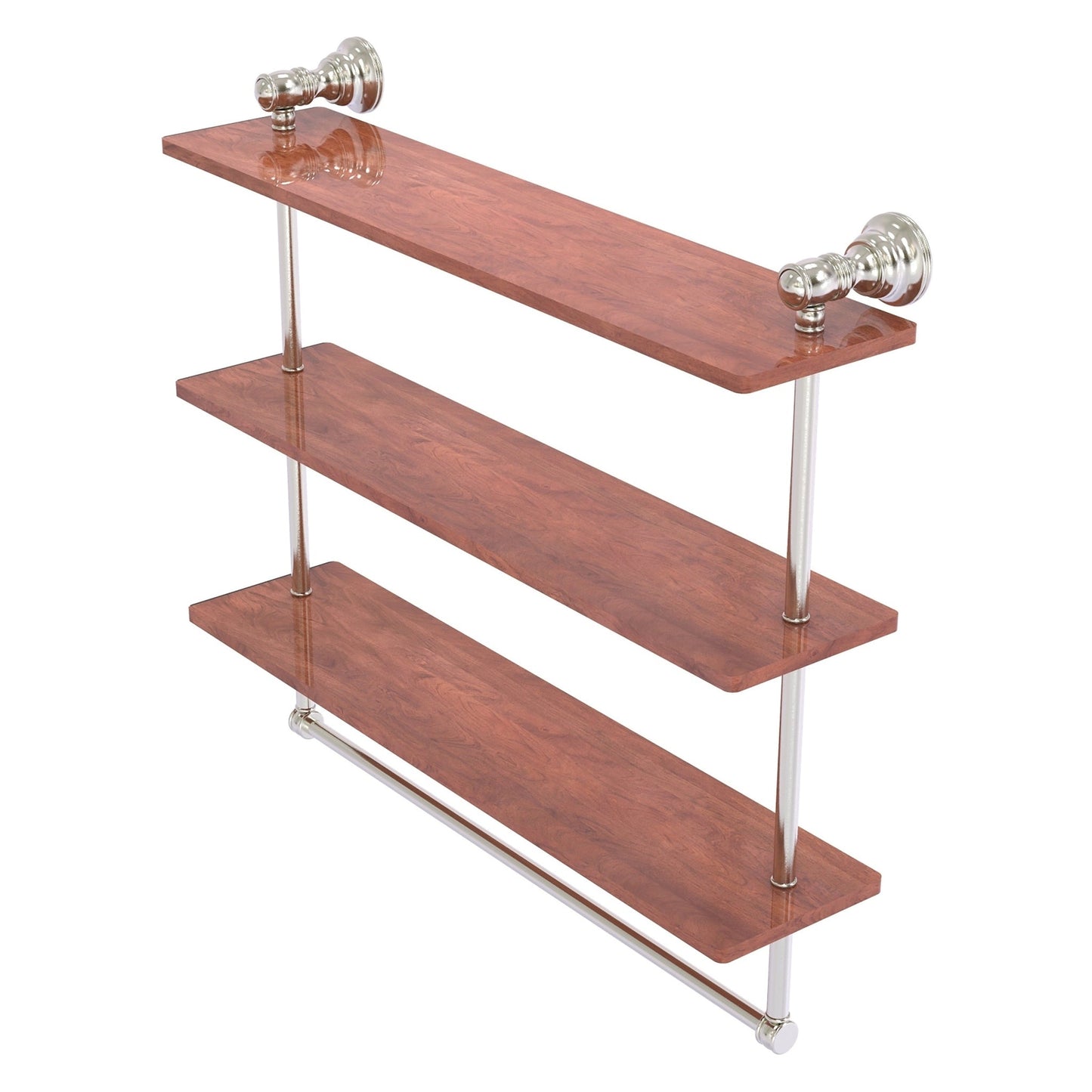 Allied Brass Carolina 22" x 5.54" Satin Nickel Solid Brass Triple Wood Shelf With Towel Bar