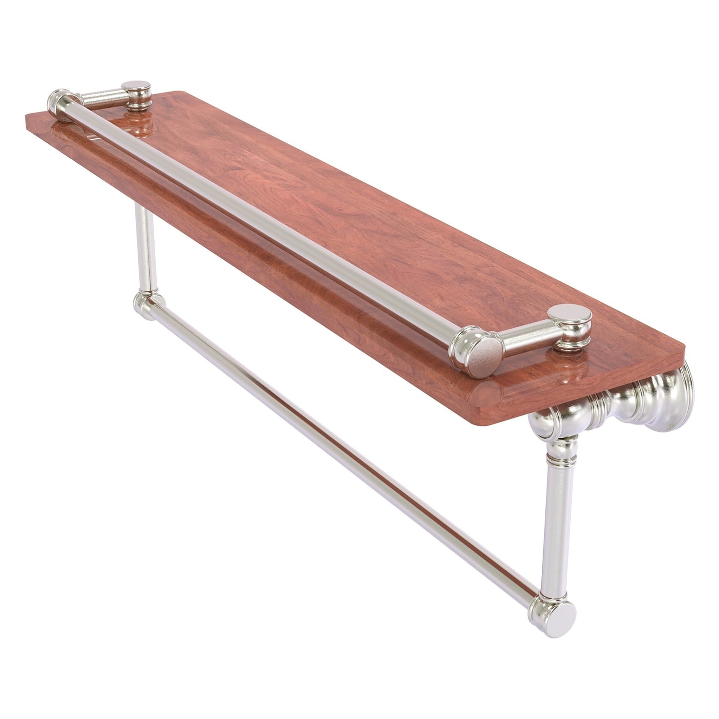 Allied Brass Carolina 22" x 5.54" Satin Nickel Solid Brass Wood Gallery Shelf With Towel Bar