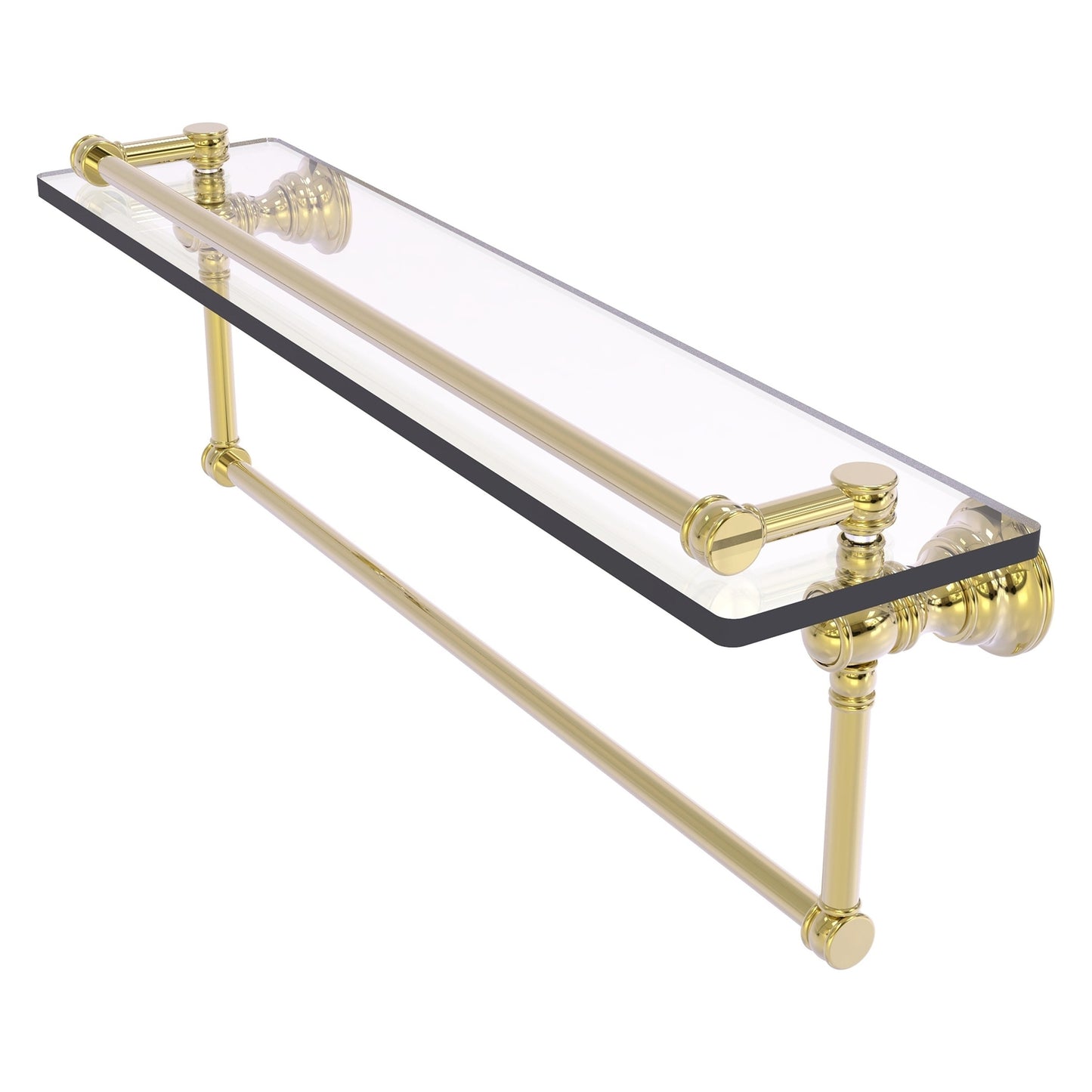Allied Brass Carolina 22" x 5.54" Unlacquered Brass Solid Brass Gallery Glass Shelf With Integrated Towel Bar