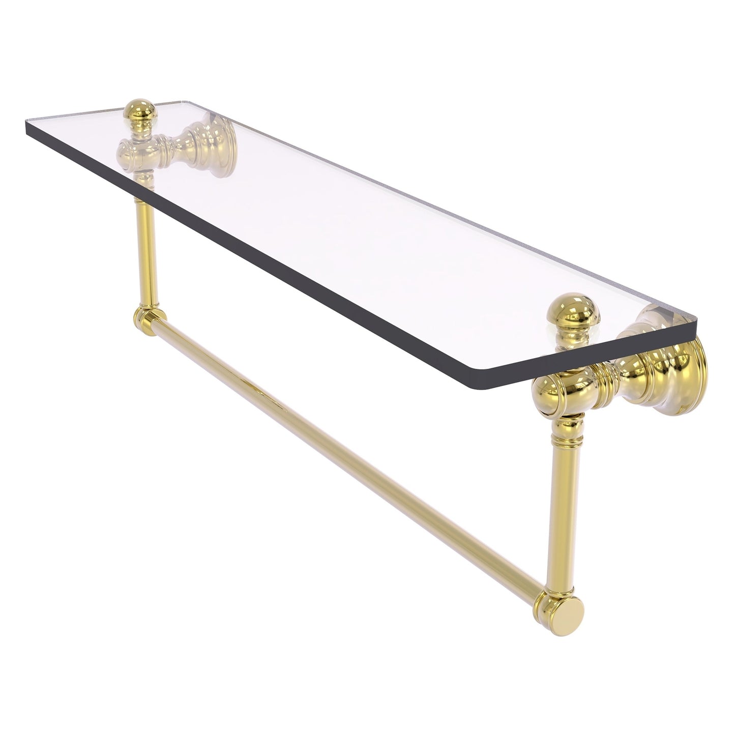 Allied Brass Carolina 22" x 5.54" Unlacquered Brass Solid Brass Glass Shelf With Integrated Towel Bar