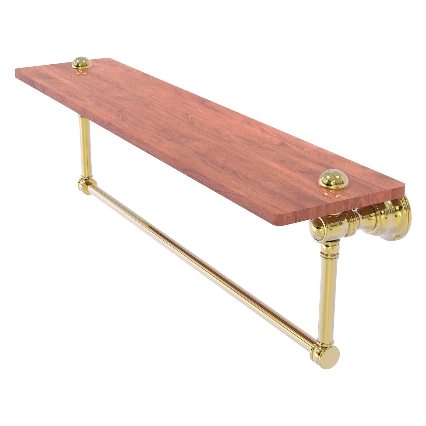 Allied Brass Carolina 22" x 5.54" Unlacquered Brass Solid Brass Wood Shelf With Integrated Towel Bar