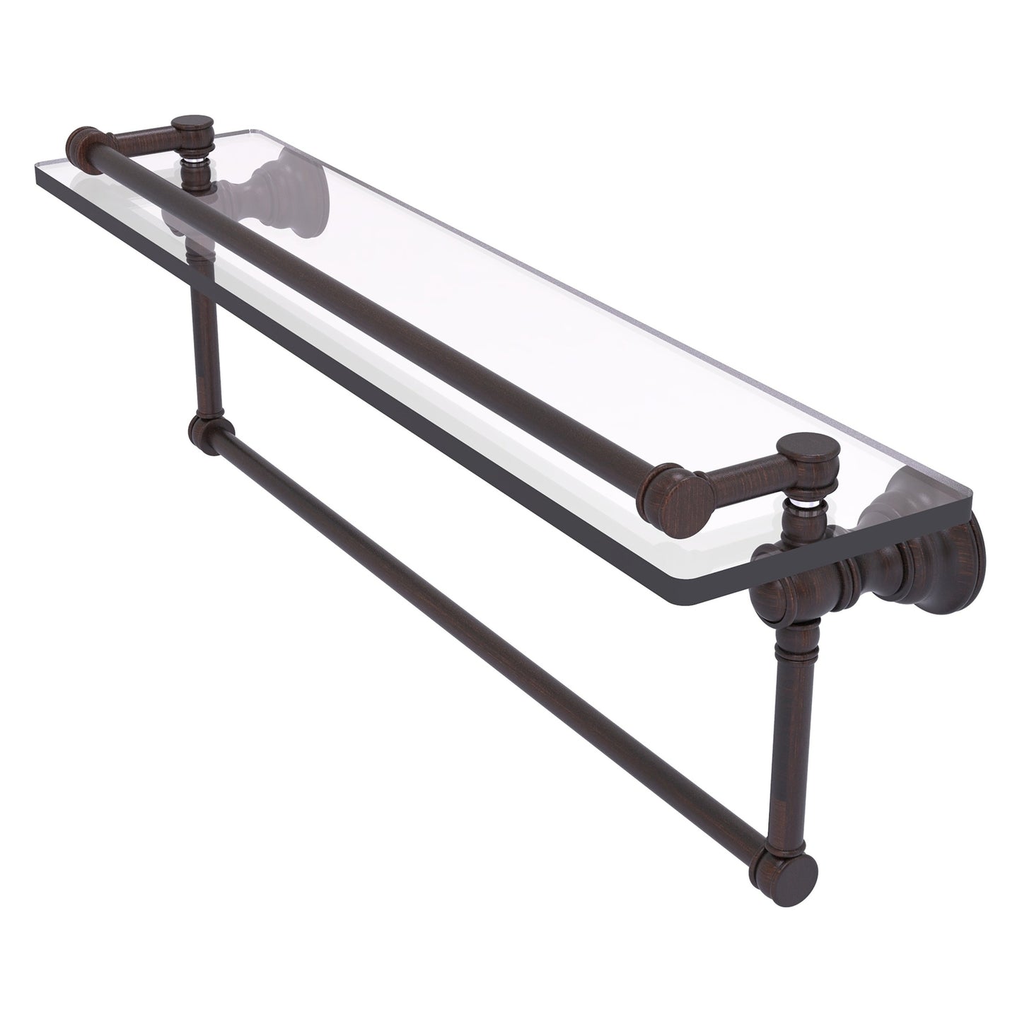 Allied Brass Carolina 22" x 5.54" Venetian Bronze Solid Brass Gallery Glass Shelf With Integrated Towel Bar