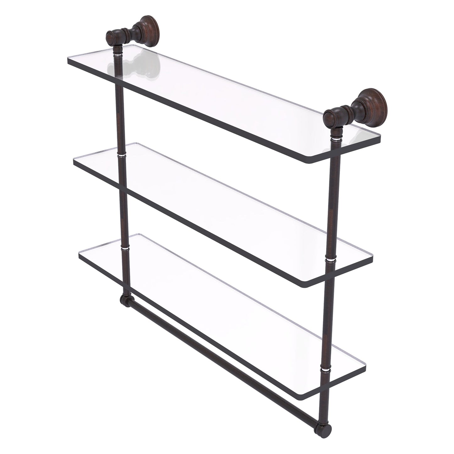 Allied Brass Carolina 22" x 5.54" Venetian Bronze Solid Brass Triple Glass Shelf With Towel Bar