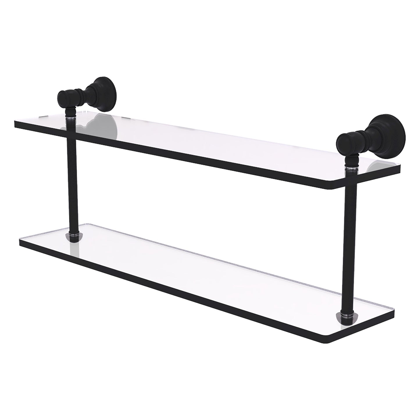 Allied Brass Carolina 22" x 5.6" Matte Black Solid Brass Two-Tiered Glass Shelf
