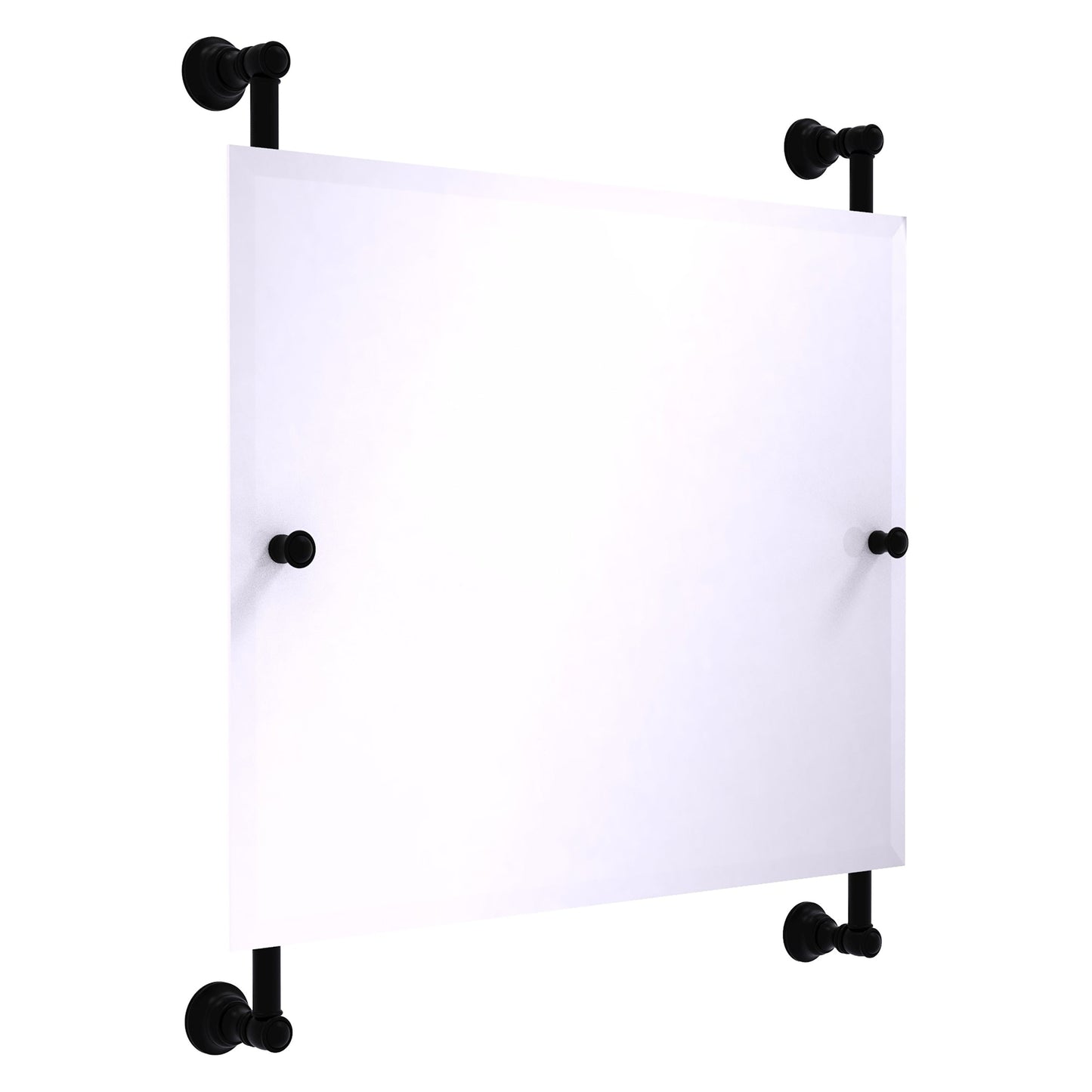 Allied Brass Carolina 26" x 4.4" Matte Black Solid Brass Landscape Rectangular Frameless Rail-Mounted Mirror