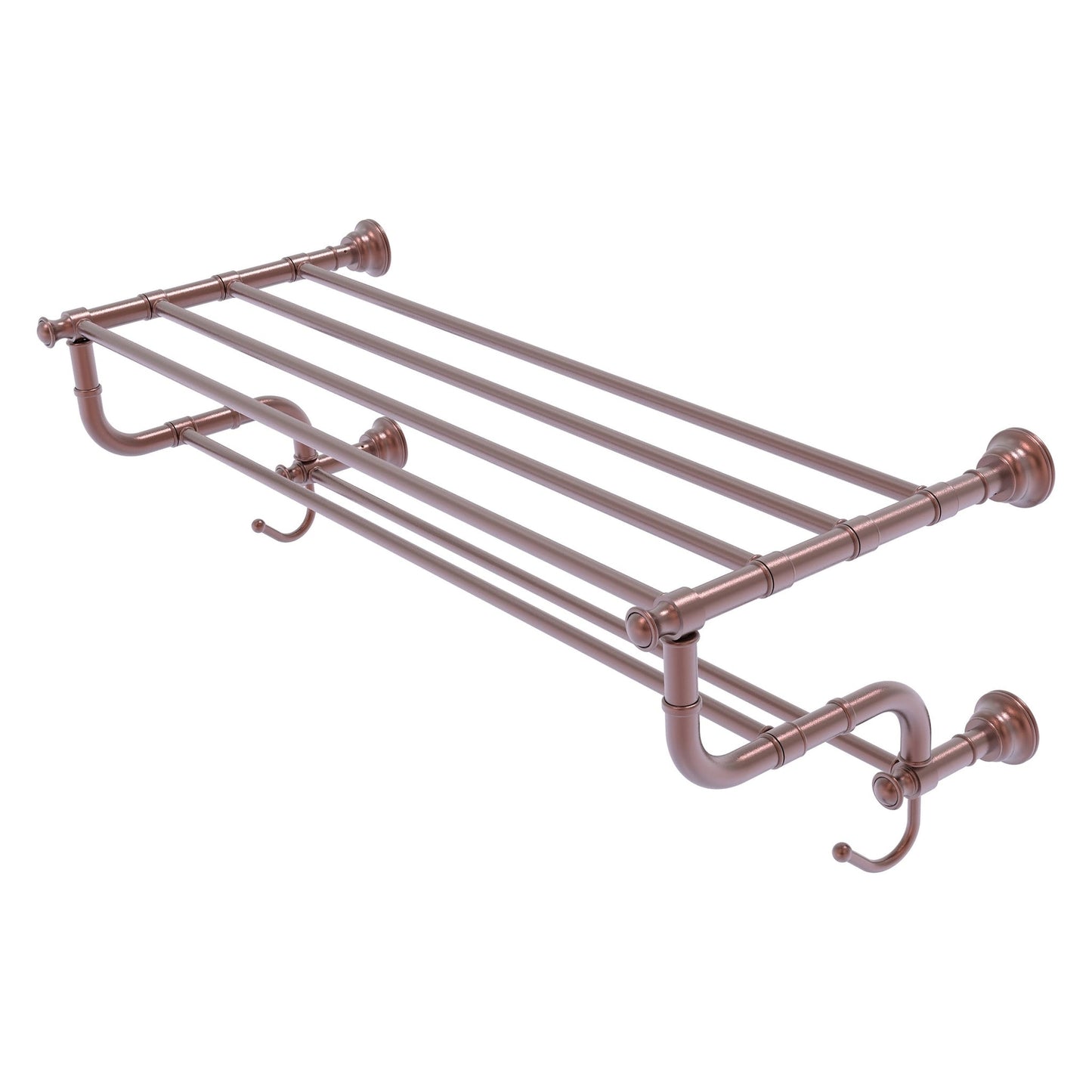 Allied Brass Carolina 32" x 12.5" Antique Copper Solid Brass Towel Shelf With Double Towel Bar