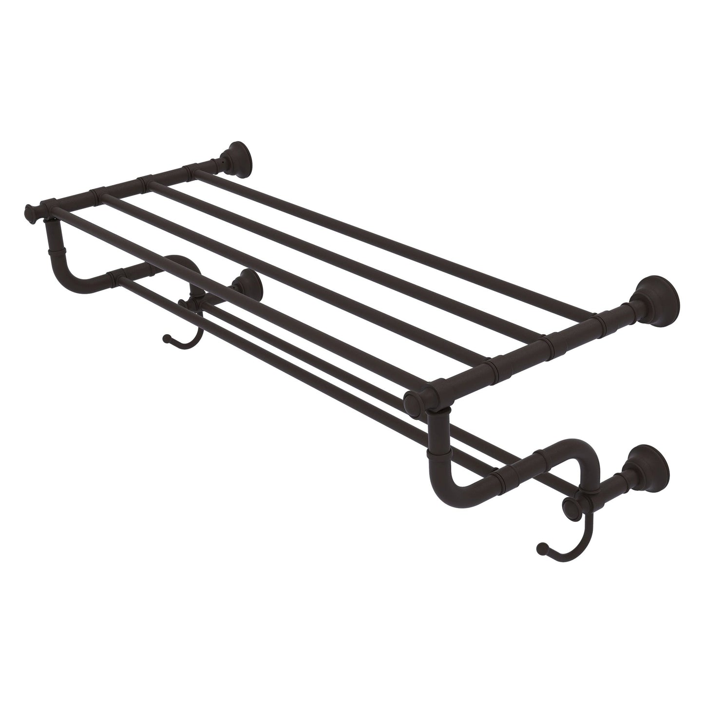 Allied Brass Carolina 32" x 12.5" Oil Rubbed Bronze Solid Brass Towel Shelf With Double Towel Bar