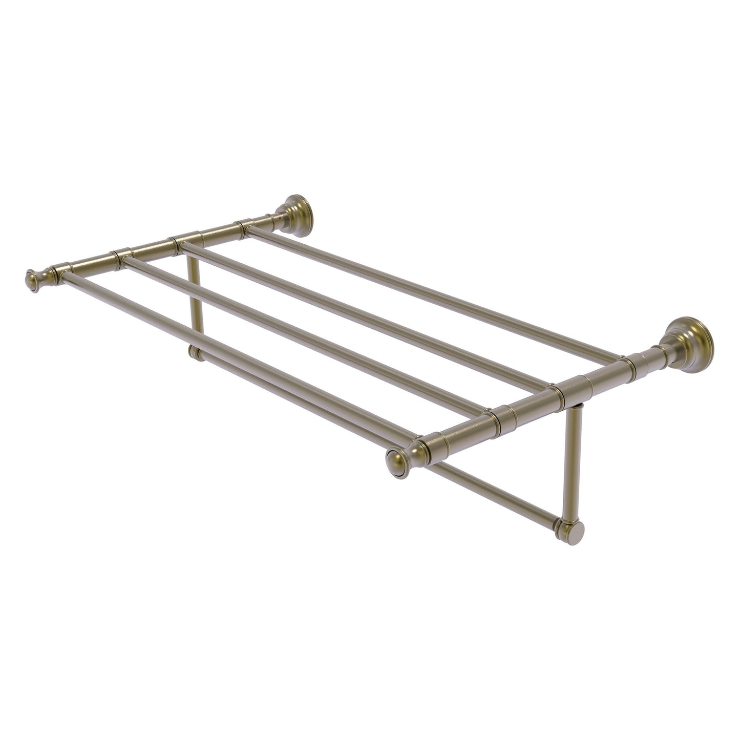 Allied Brass Carolina 32" x 13.7" Antique Brass Solid Brass Towel Shelf With Integrated Towel Bar