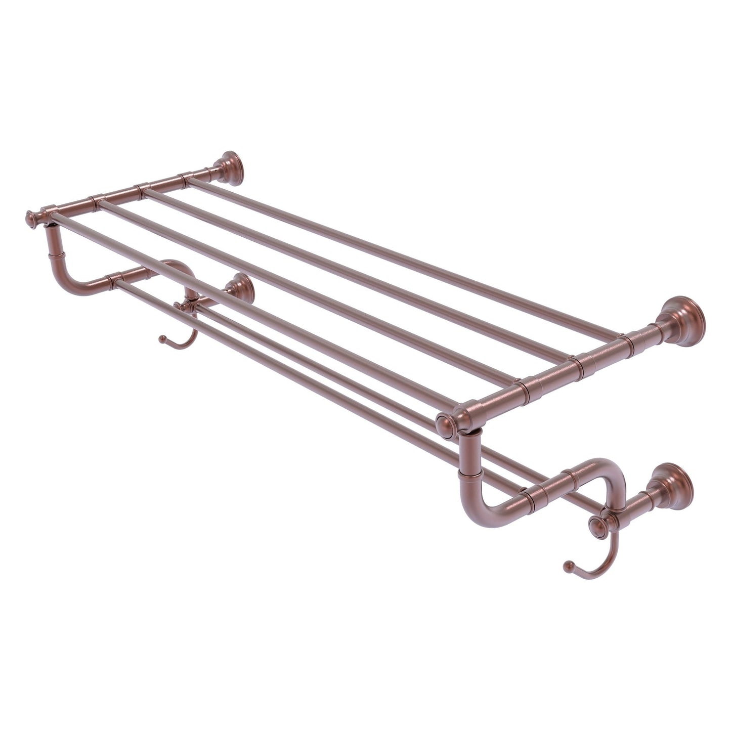 Allied Brass Carolina 38" x 12.5" Antique Copper Solid Brass Towel Shelf With Double Towel Bar