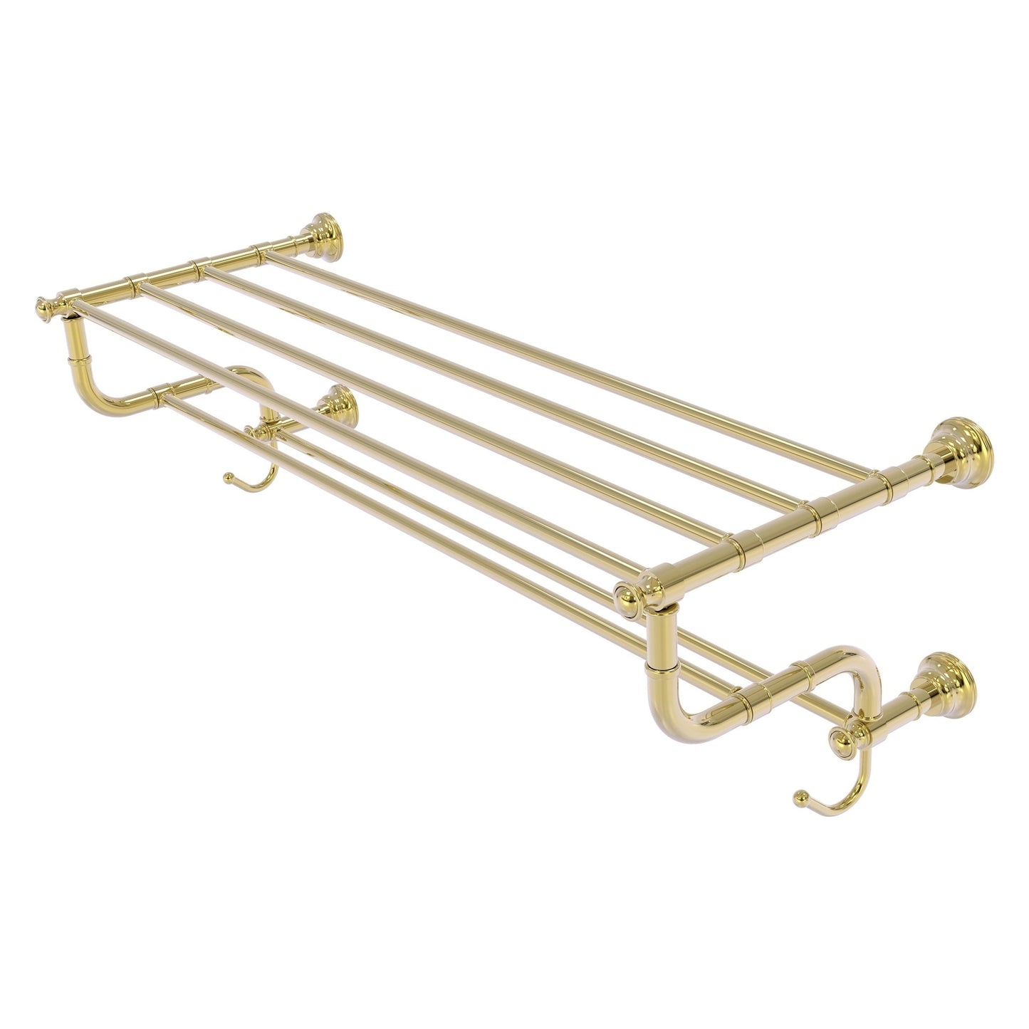 Allied Brass Carolina 38" x 12.5" Unlacquered Brass Solid Brass Towel Shelf With Double Towel Bar