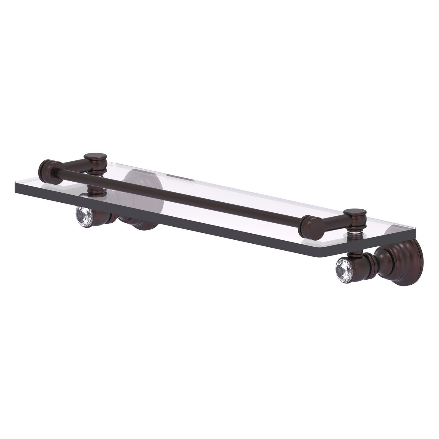 Allied Brass Carolina Crystal 16" x 5.54" Antique Bronze Solid Brass Glass Shelf With Gallery Rail