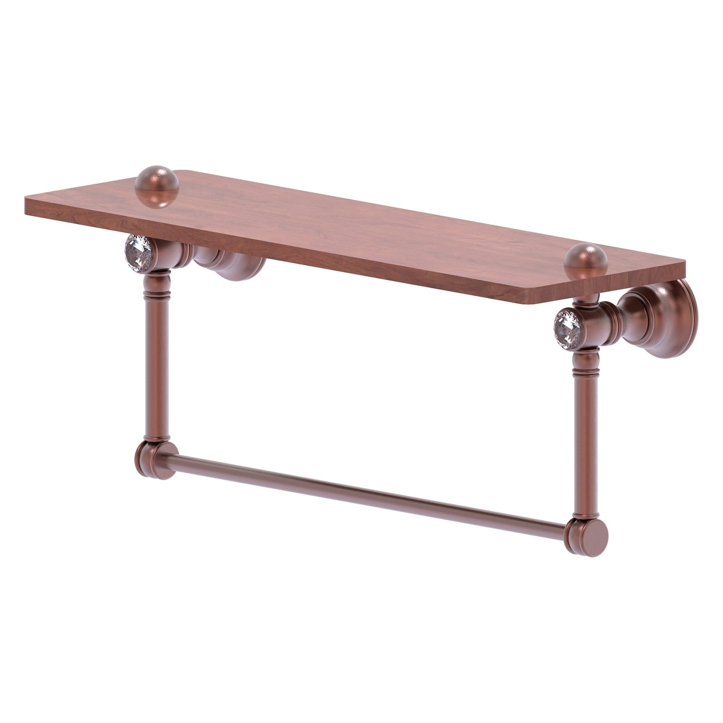 Allied Brass Carolina Crystal 16" x 5.54" Antique Copper Solid Brass Wood Shelf With Integrated Towel Bar