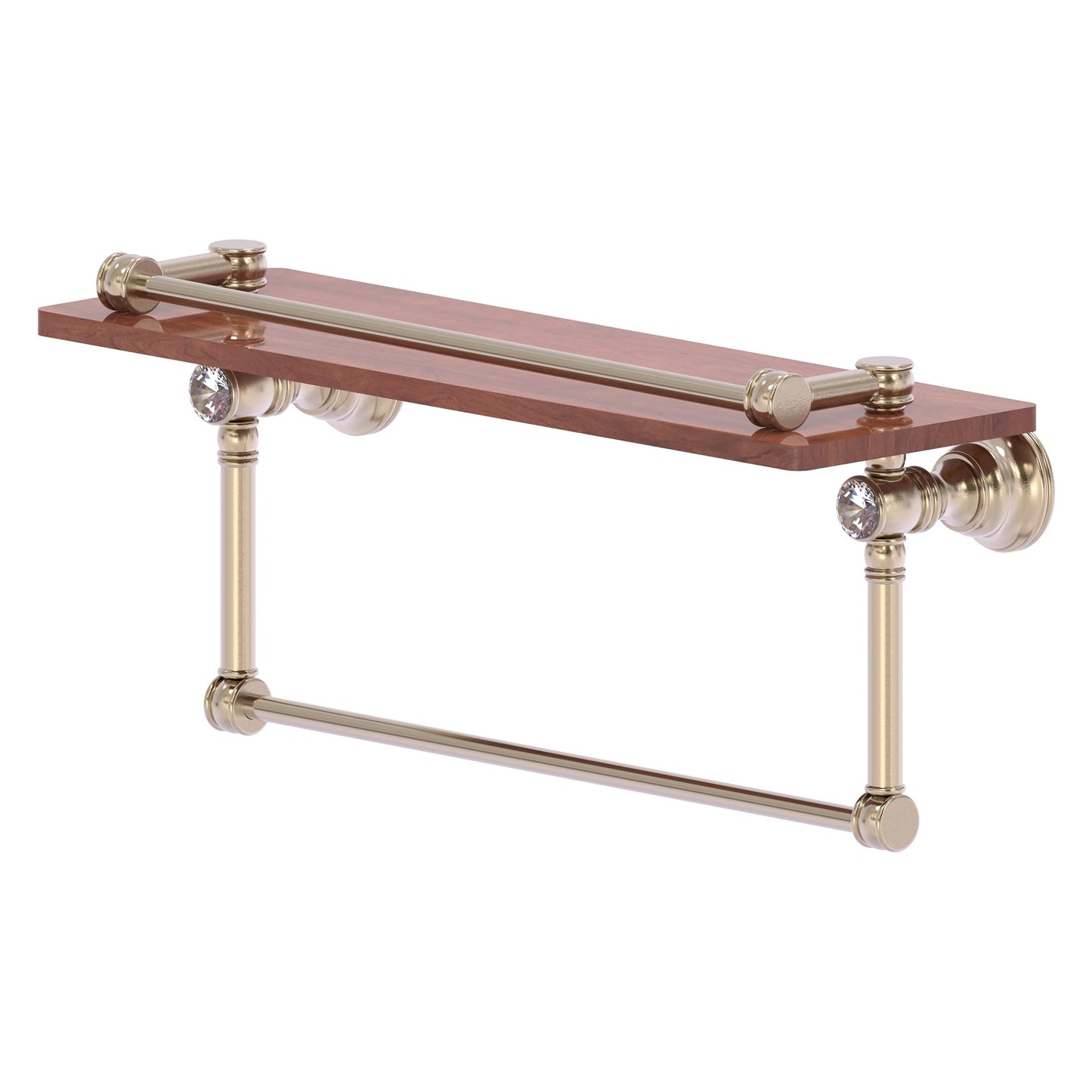 Allied Brass Carolina Crystal 16" x 5.54" Antique Pewter Solid Brass Wood Shelf With Towel Bar