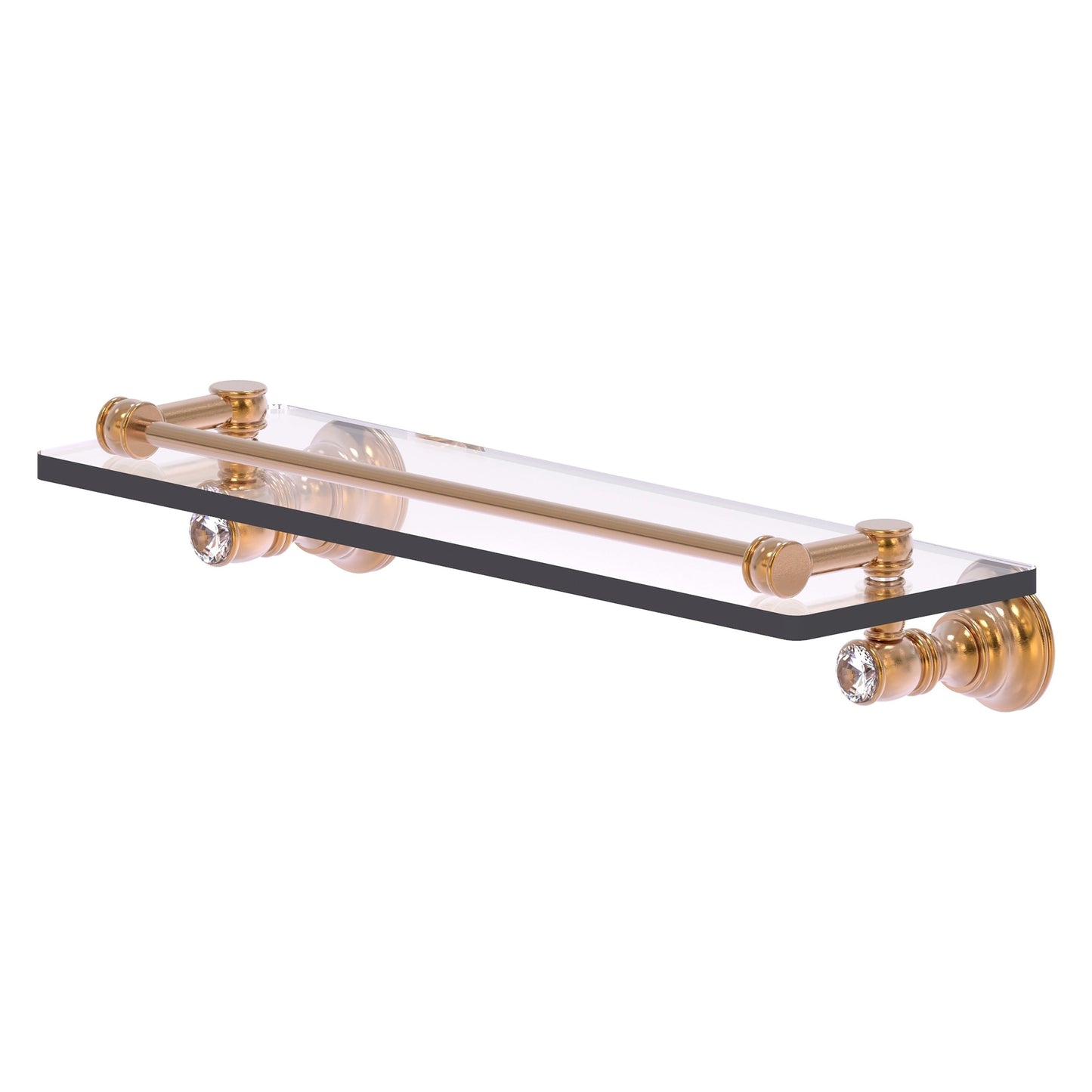 Allied Brass Carolina Crystal 16" x 5.54" Brushed Bronze Solid Brass Glass Shelf With Gallery Rail