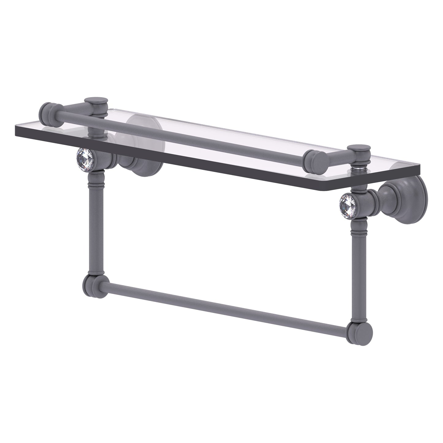 Allied Brass Carolina Crystal 16" x 5.54" Matte Gray Solid Brass Glass Shelf With Towel Bar