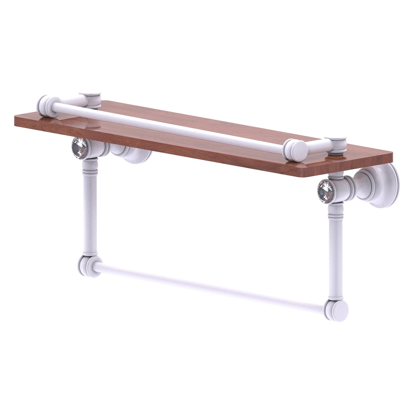Allied Brass Carolina Crystal 16" x 5.54" Matte White Solid Brass Wood Shelf With Towel Bar