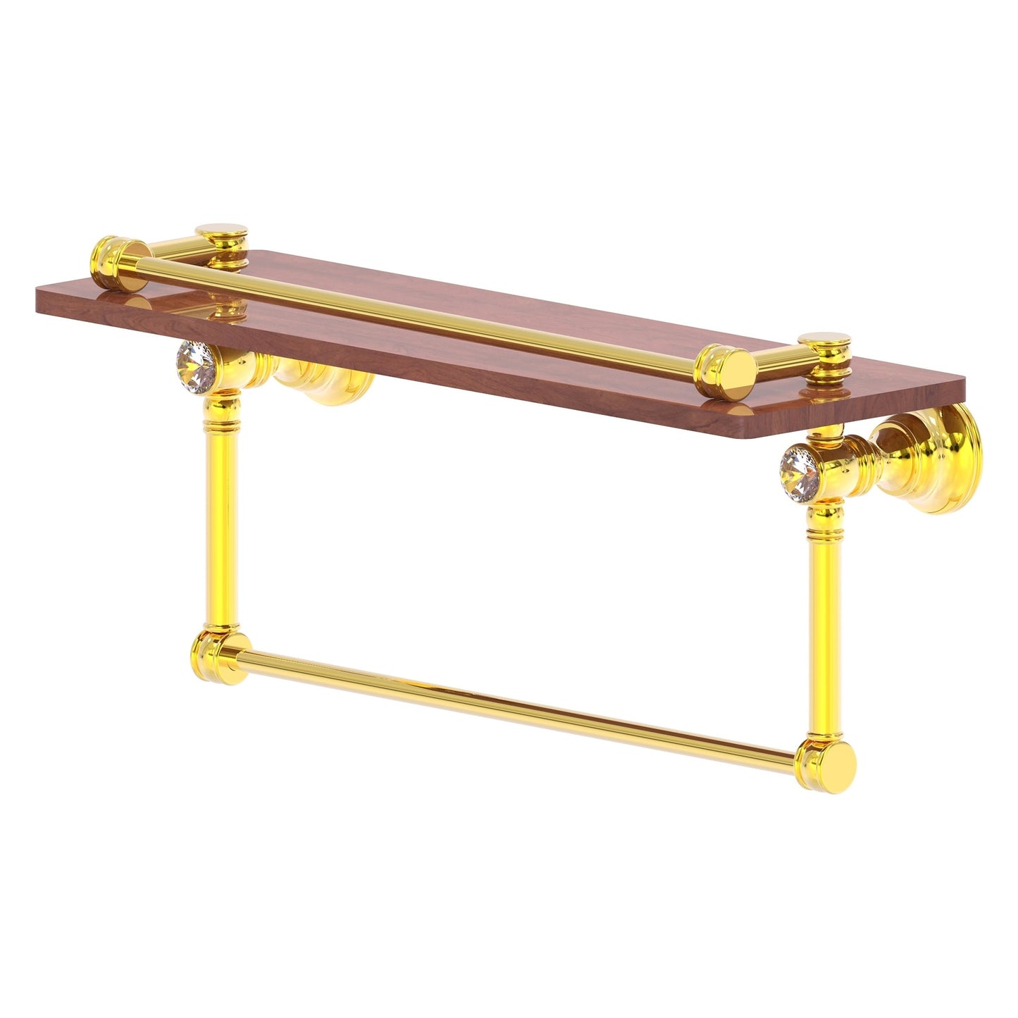 Allied Brass Carolina Crystal 16" x 5.54" Polished Brass Solid Brass Wood Shelf With Towel Bar