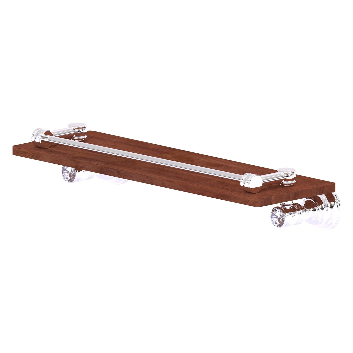 Allied Brass Carolina Crystal 16" x 5.54" Polished Chrome Solid Brass Wood Shelf With Gallery Rail