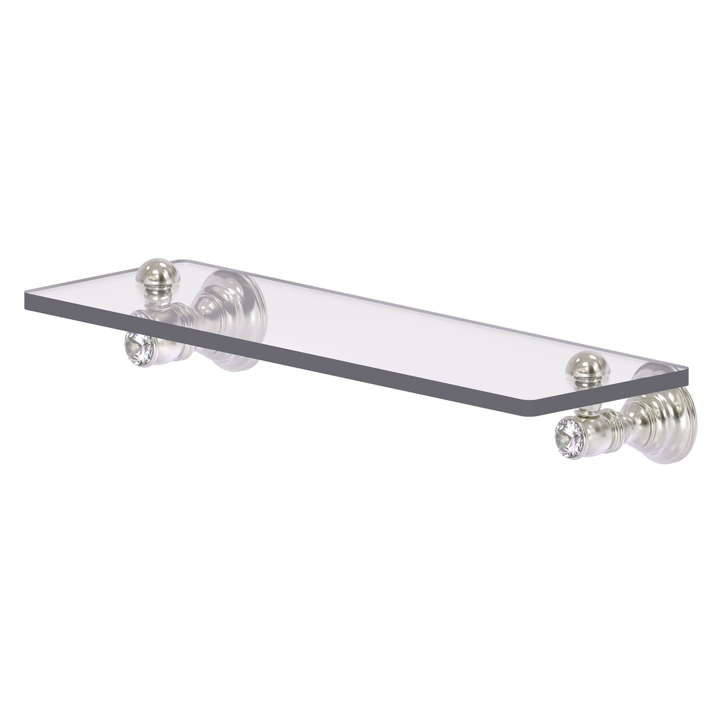 Allied Brass Carolina Crystal 16" x 5.54" Satin Nickel Solid Brass Glass Shelf