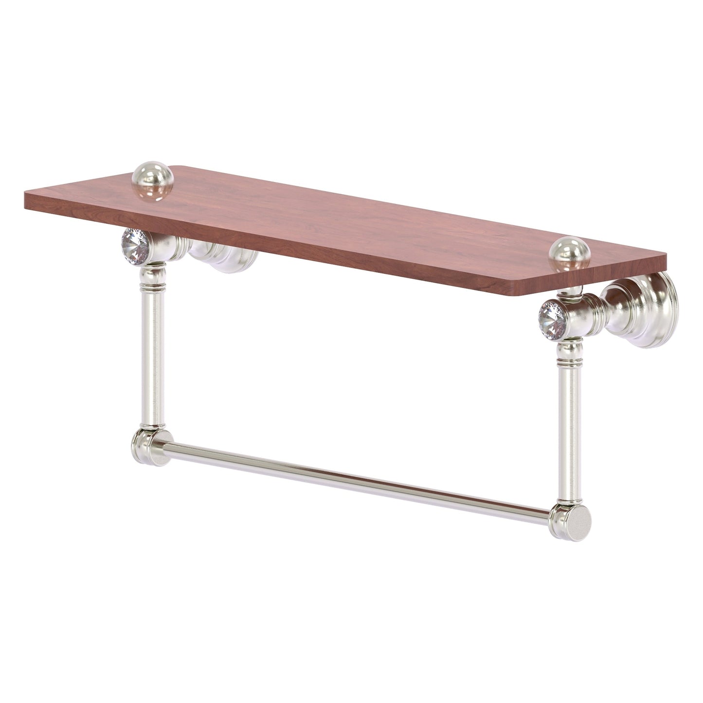 Allied Brass Carolina Crystal 16" x 5.54" Satin Nickel Solid Brass Wood Shelf With Integrated Towel Bar