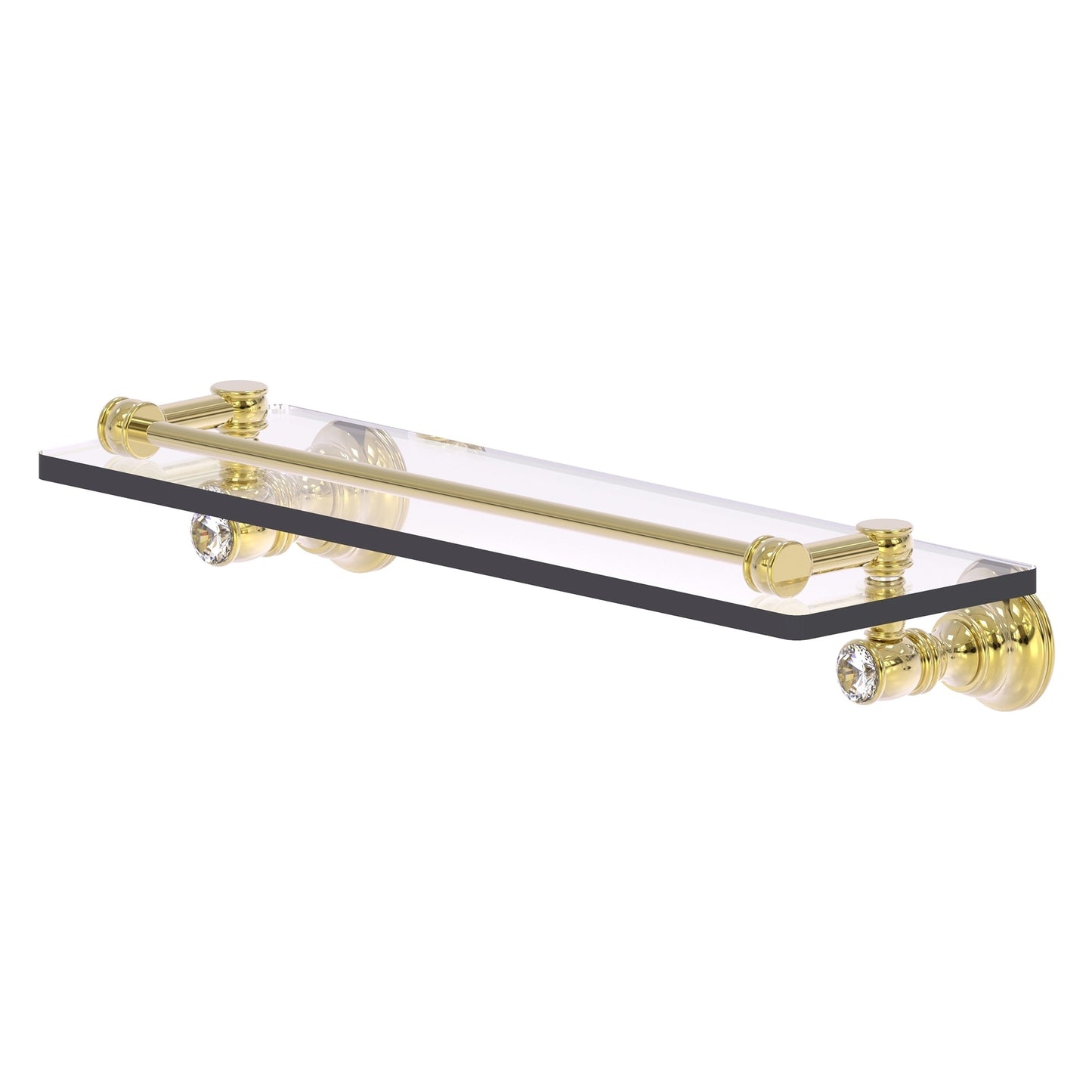 Allied Brass Carolina Crystal 16" x 5.54" Unlacquered Brass Solid Brass Glass Shelf With Gallery Rail