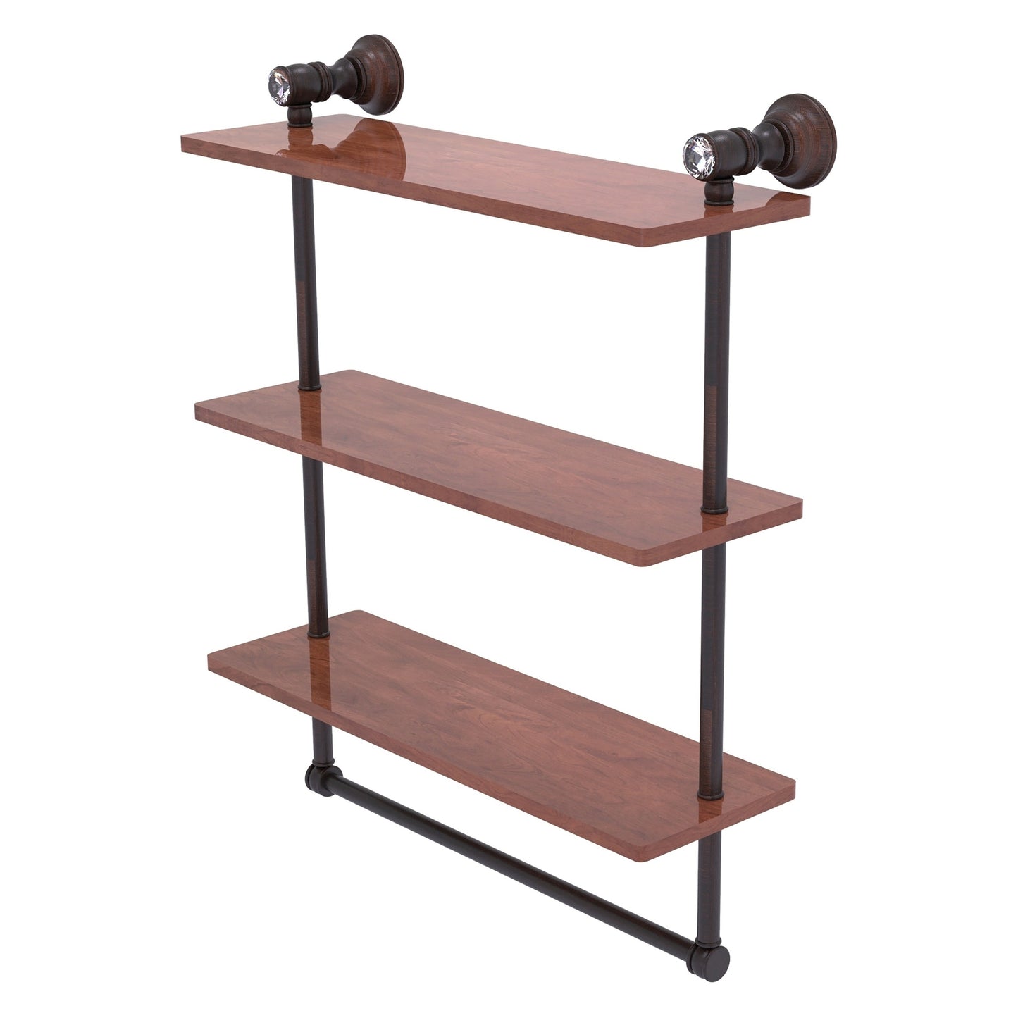 Allied Brass Carolina Crystal 16" x 5.54" Venetian Bronze Solid Brass Triple Wood Shelf With Towel Bar