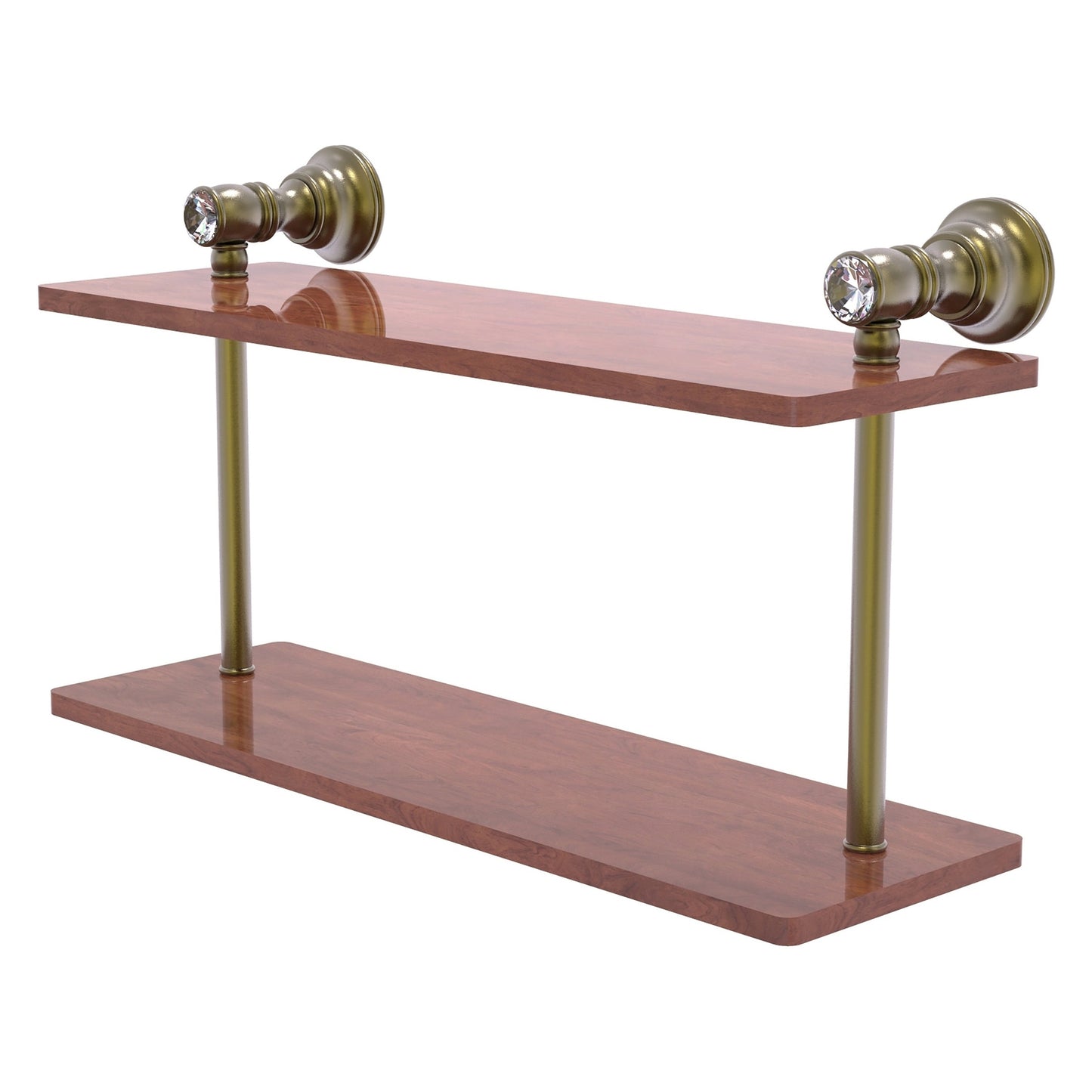 Allied Brass Carolina Crystal 16" x 5.6" Antique Brass Solid Brass Two-Tiered Wood Shelf