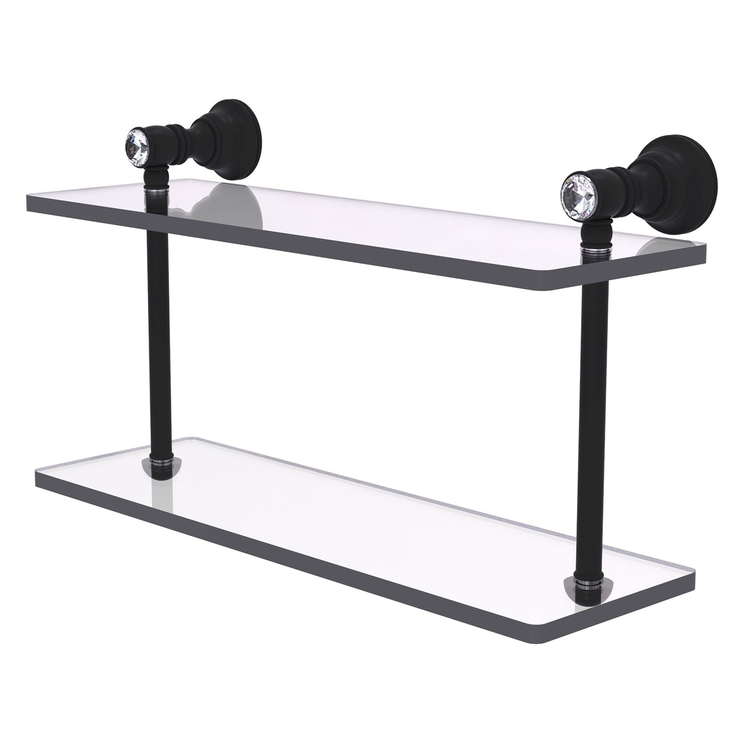 Allied Brass Carolina Crystal 16" x 5.6" Matte Black Solid Brass Two-Tiered Glass Shelf