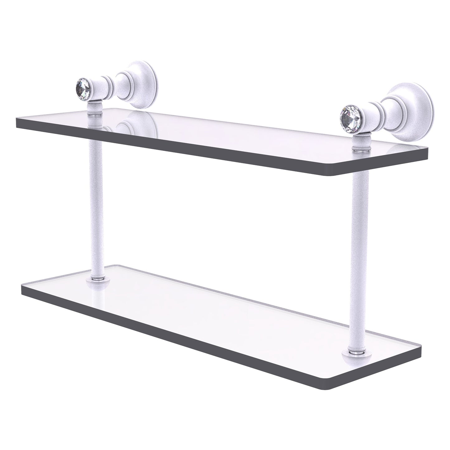 Allied Brass Carolina Crystal 16" x 5.6" Matte White Solid Brass Two-Tiered Glass Shelf