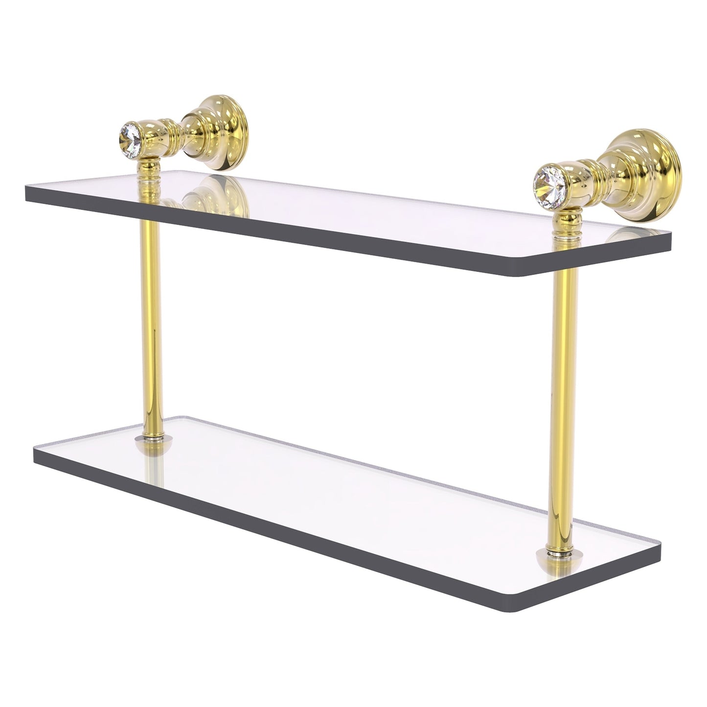 Allied Brass Carolina Crystal 16" x 5.6" Unlacquered Brass Solid Brass Two-Tiered Glass Shelf