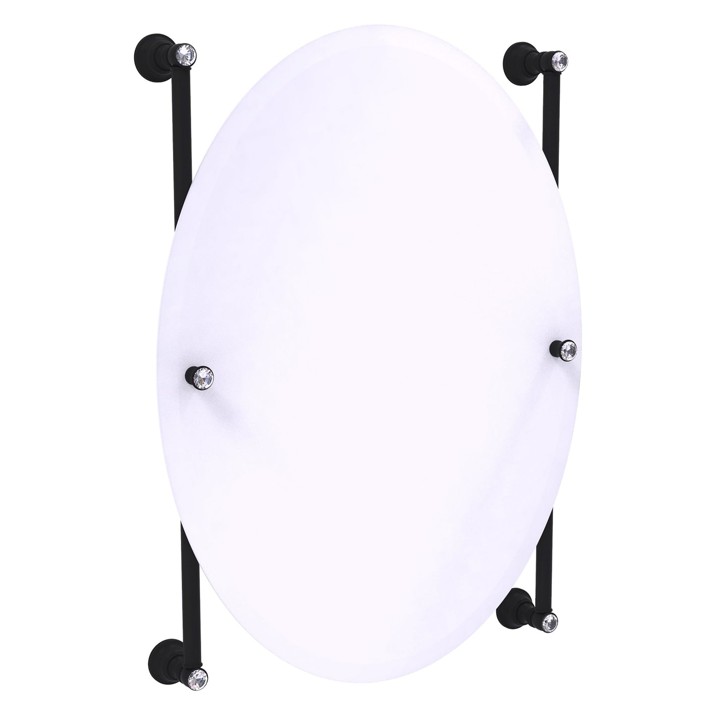 Allied Brass Carolina Crystal 21" x 4.4" Matte Black Solid Brass Oval Frameless Rail-Mounted Mirror