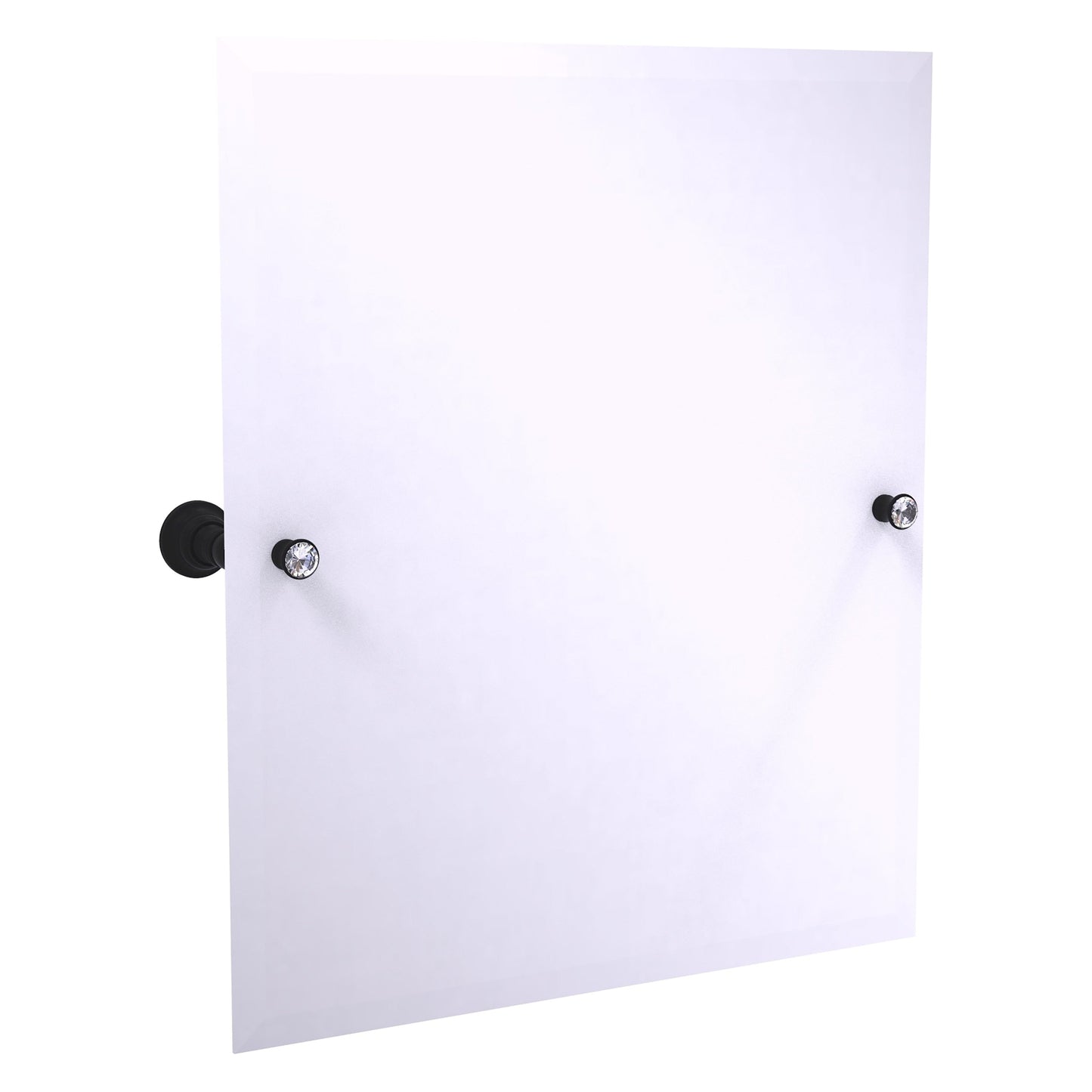 Allied Brass Carolina Crystal 21.8" x 4.8" Matte Black Solid Brass Frameless Rectangular Tilt Mirror With Beveled Edge